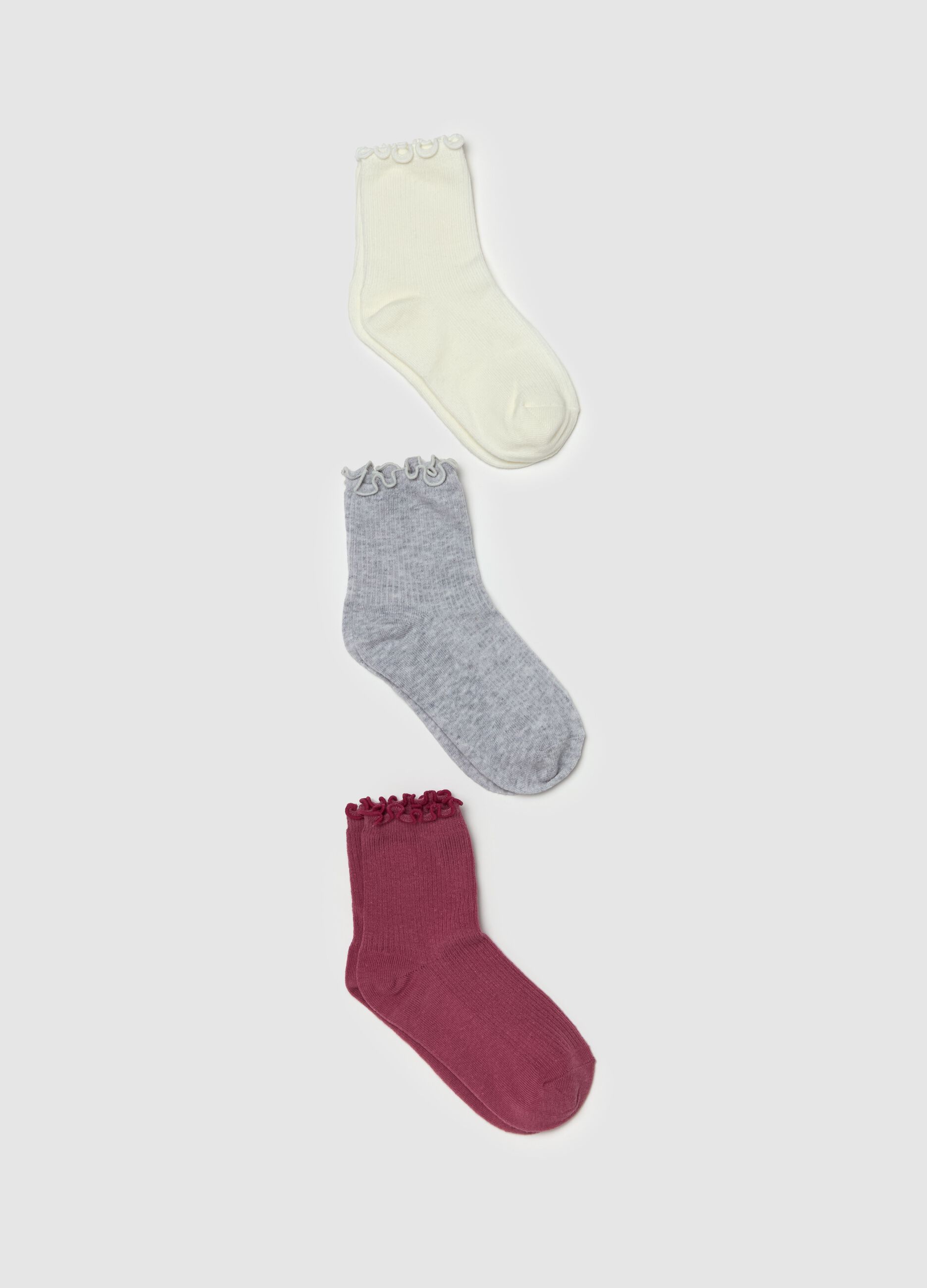 Three-pair pack short stretch ribbed socks