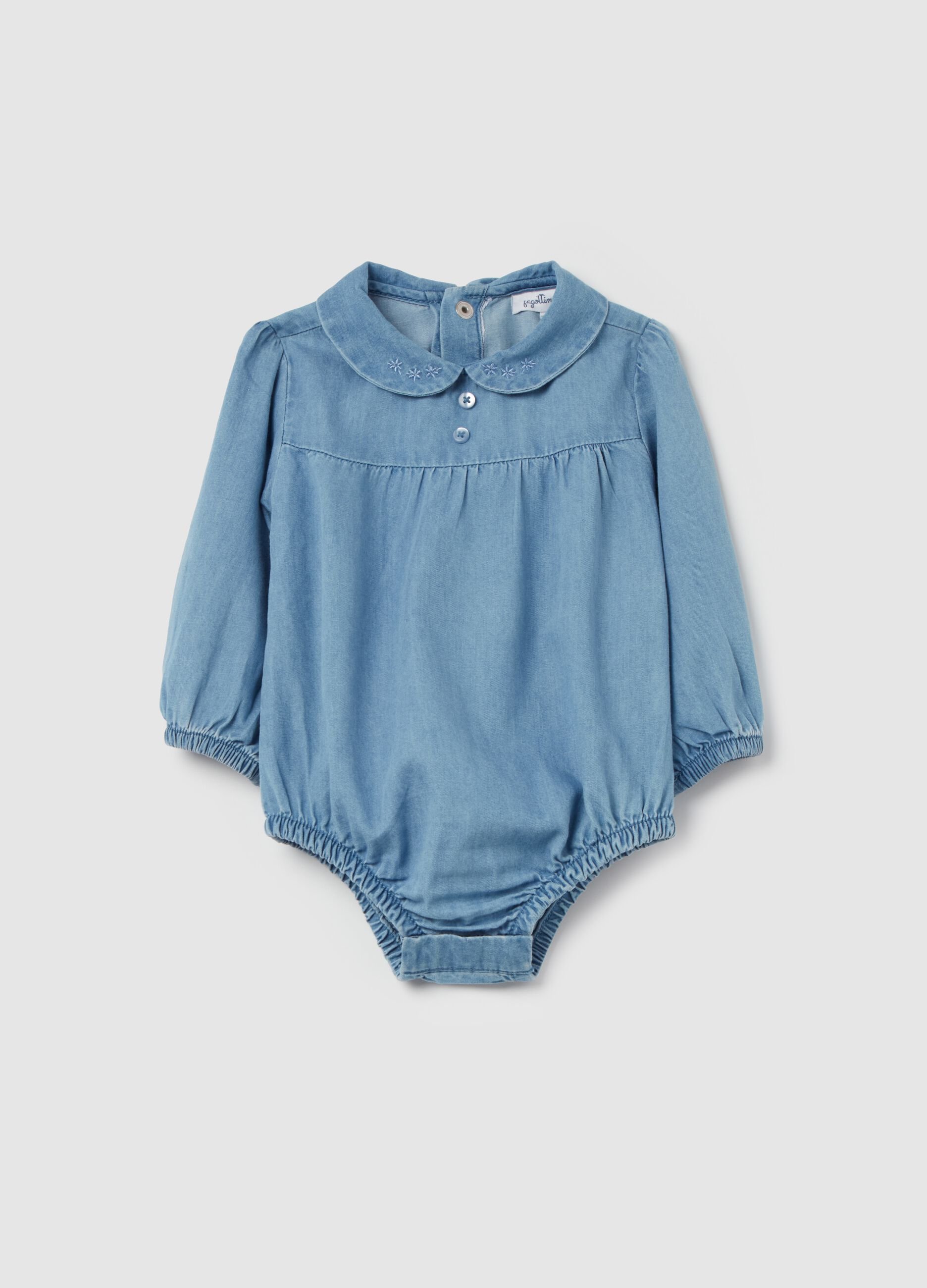 Denim bodysuit shirt with embroidery