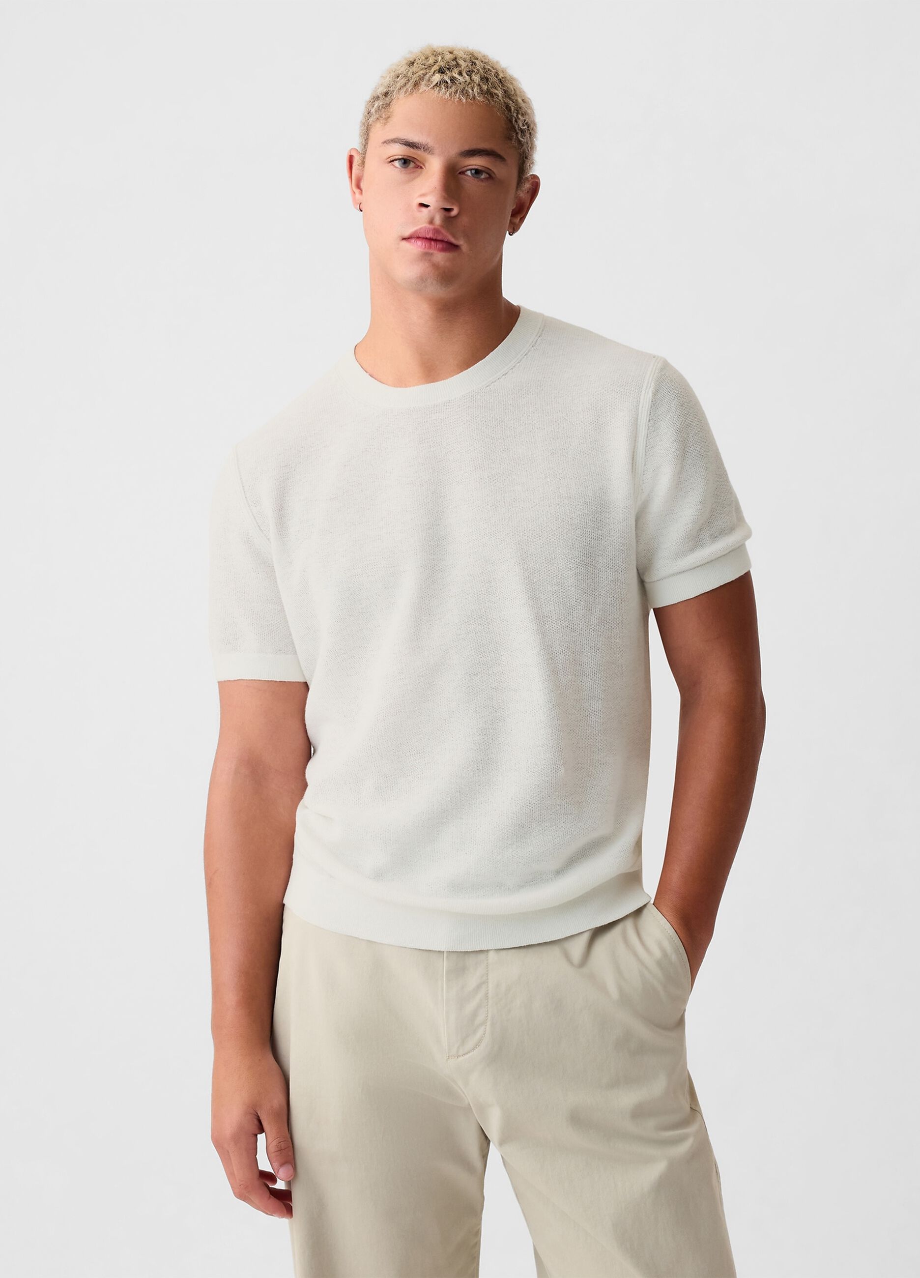 Linen blend knit T-shirt