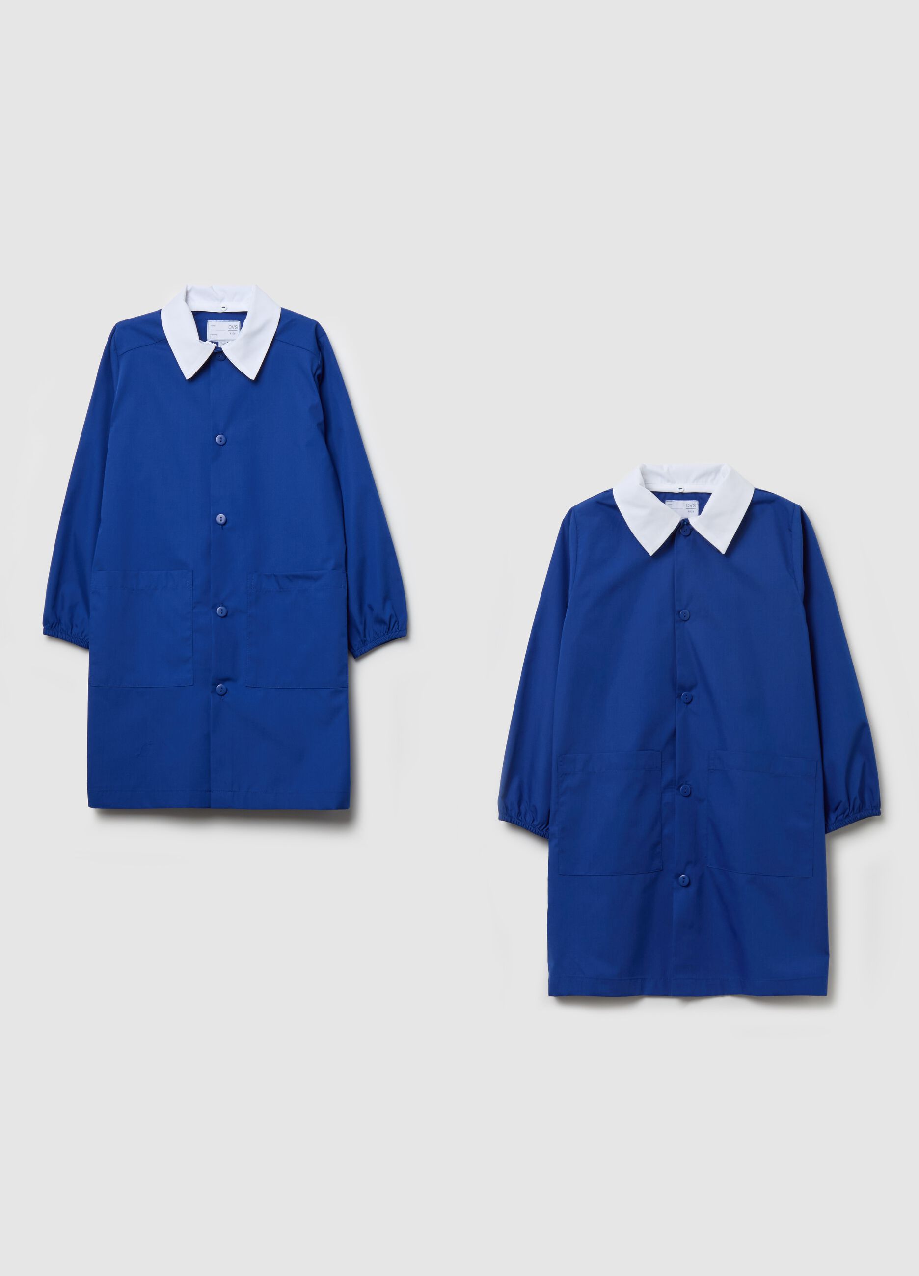 Two-pack solid colour school smocks with buttons