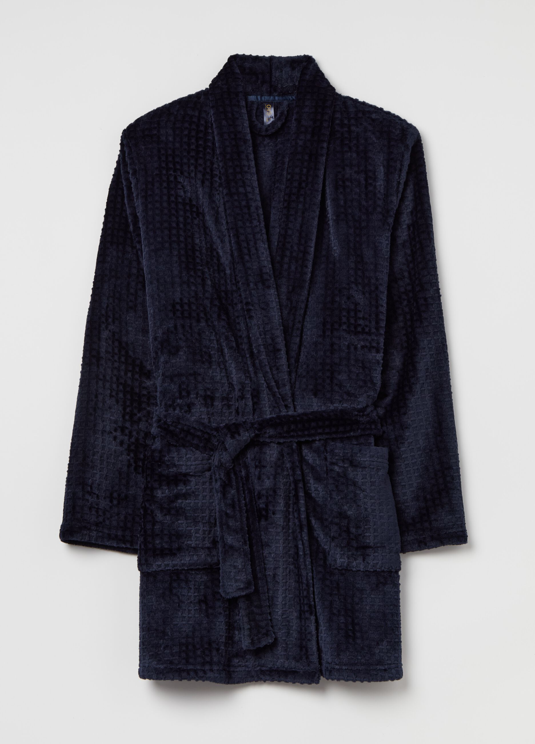 Short dressing gown in waffle weave