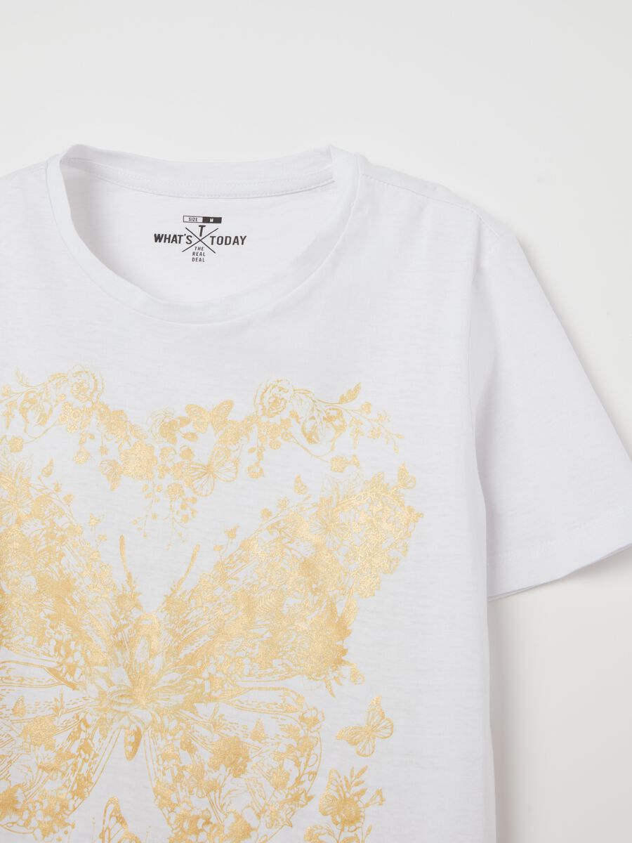 T-shirt with butterflies and flowers print_5