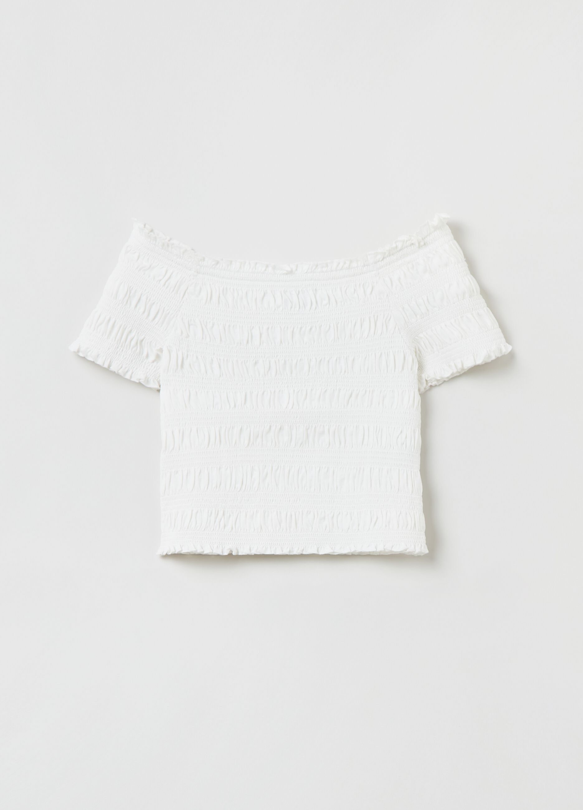 Cropped T-shirt with smock stitch