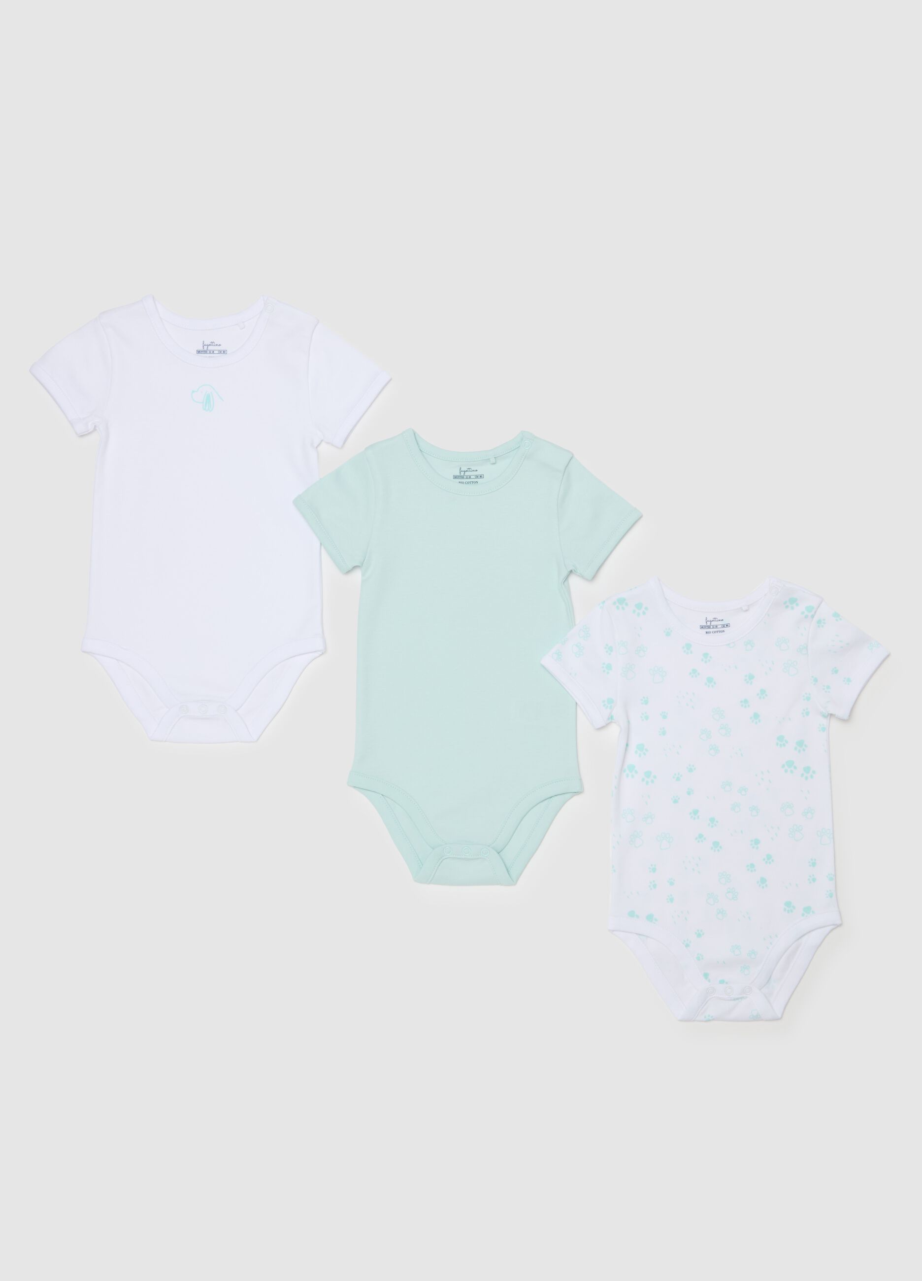 Three-pack bodysuits in organic cotton with print