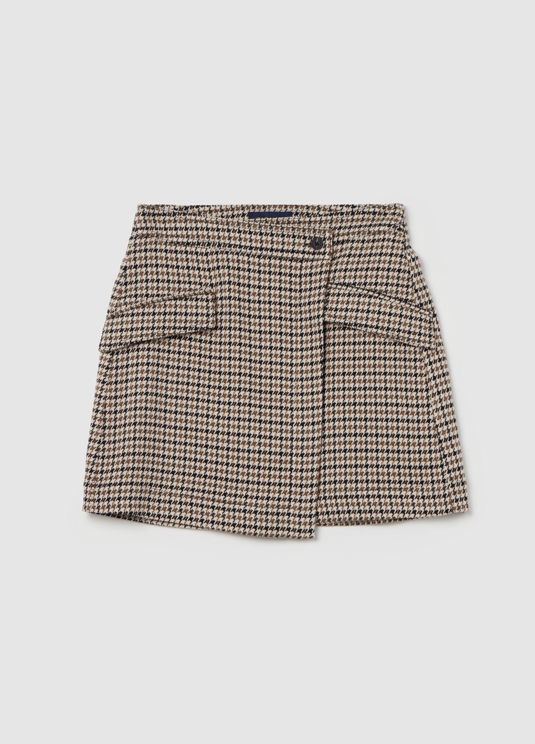 Wraparound houndstooth miniskirt