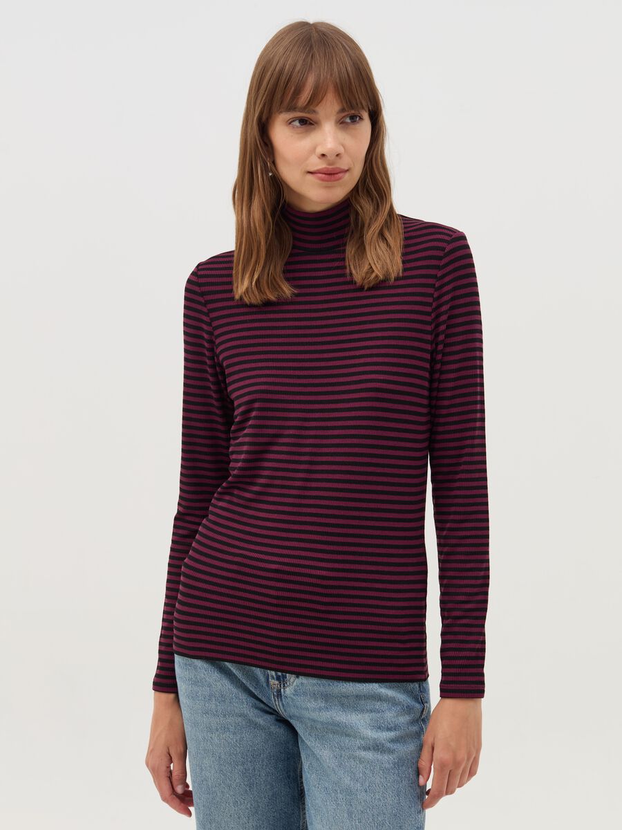 Striped T-shirt with mock neck_1