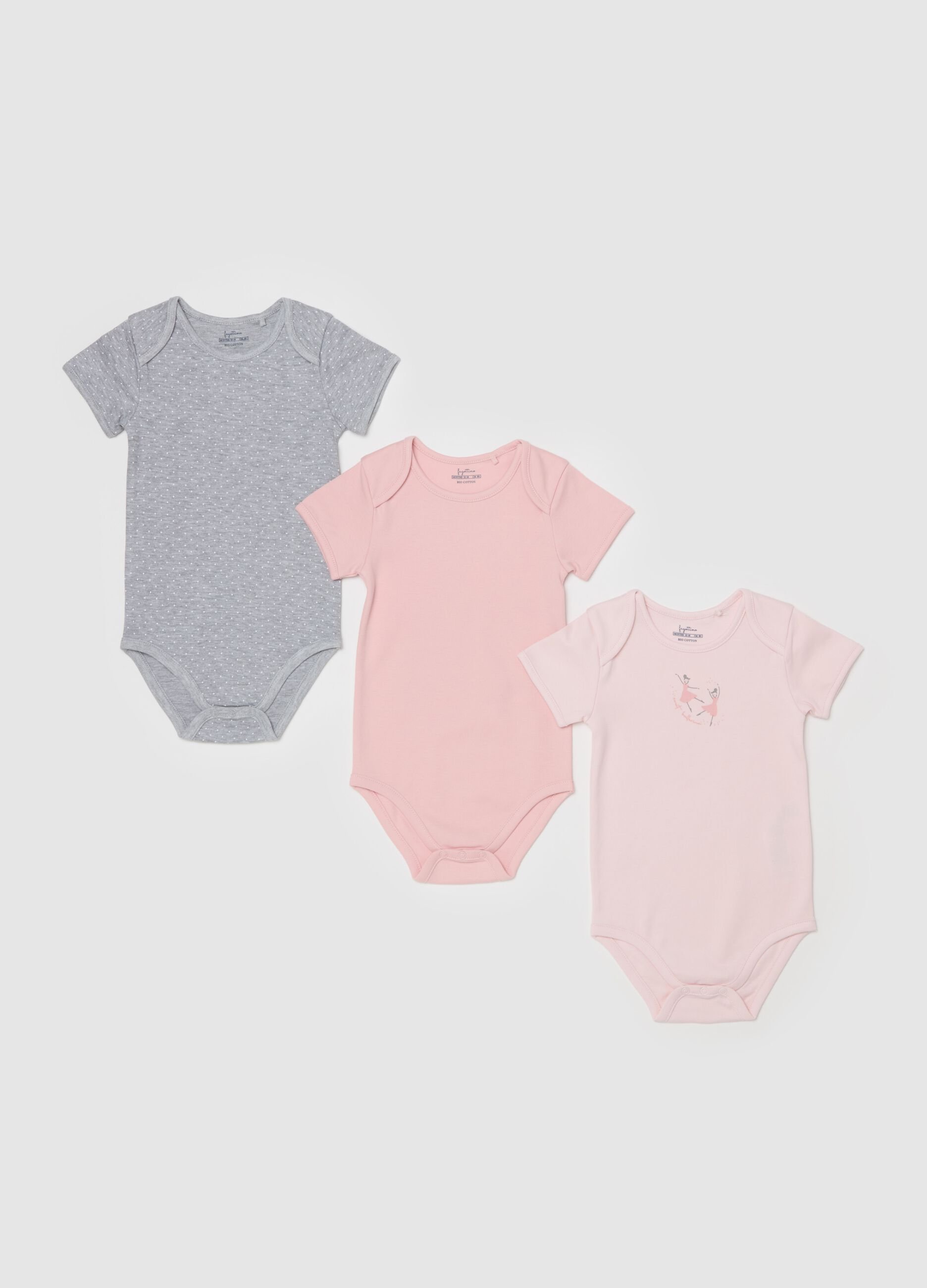 Three-pack bodysuits in organic cotton with print