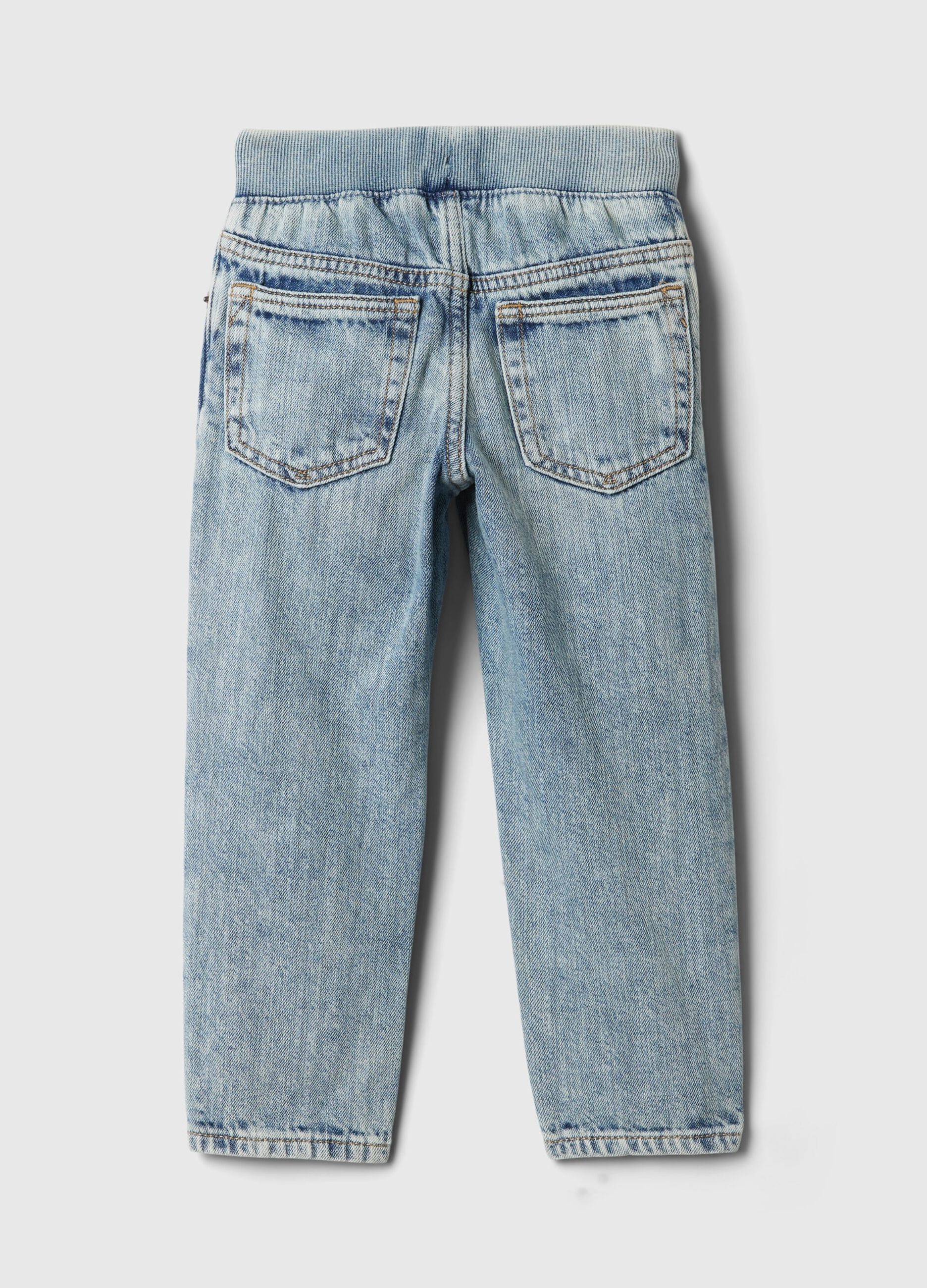 Denim joggers with drawstring and abrasions