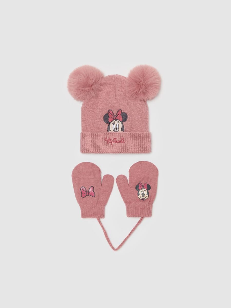 Hat and mittens set with Minnie Mouse embroidery_0