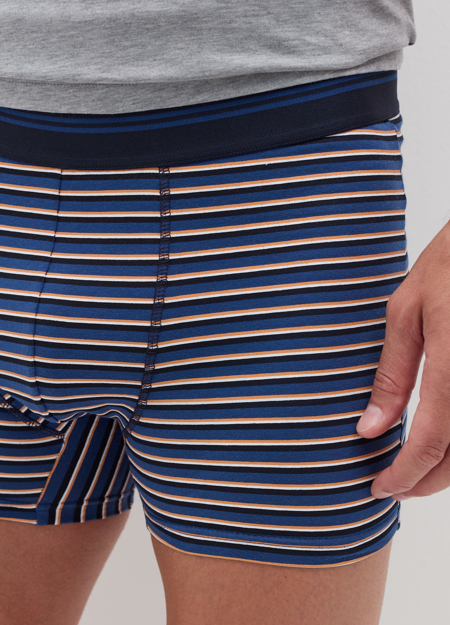 Three-pair pack midi boxer shorts with striped edging