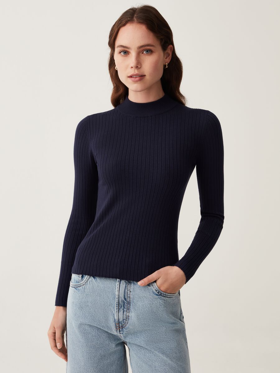 Mock neck pullover with flat ribbing_0