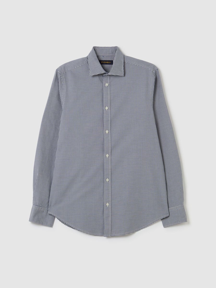 Oxford cotton shirt with micro-check pattern_0