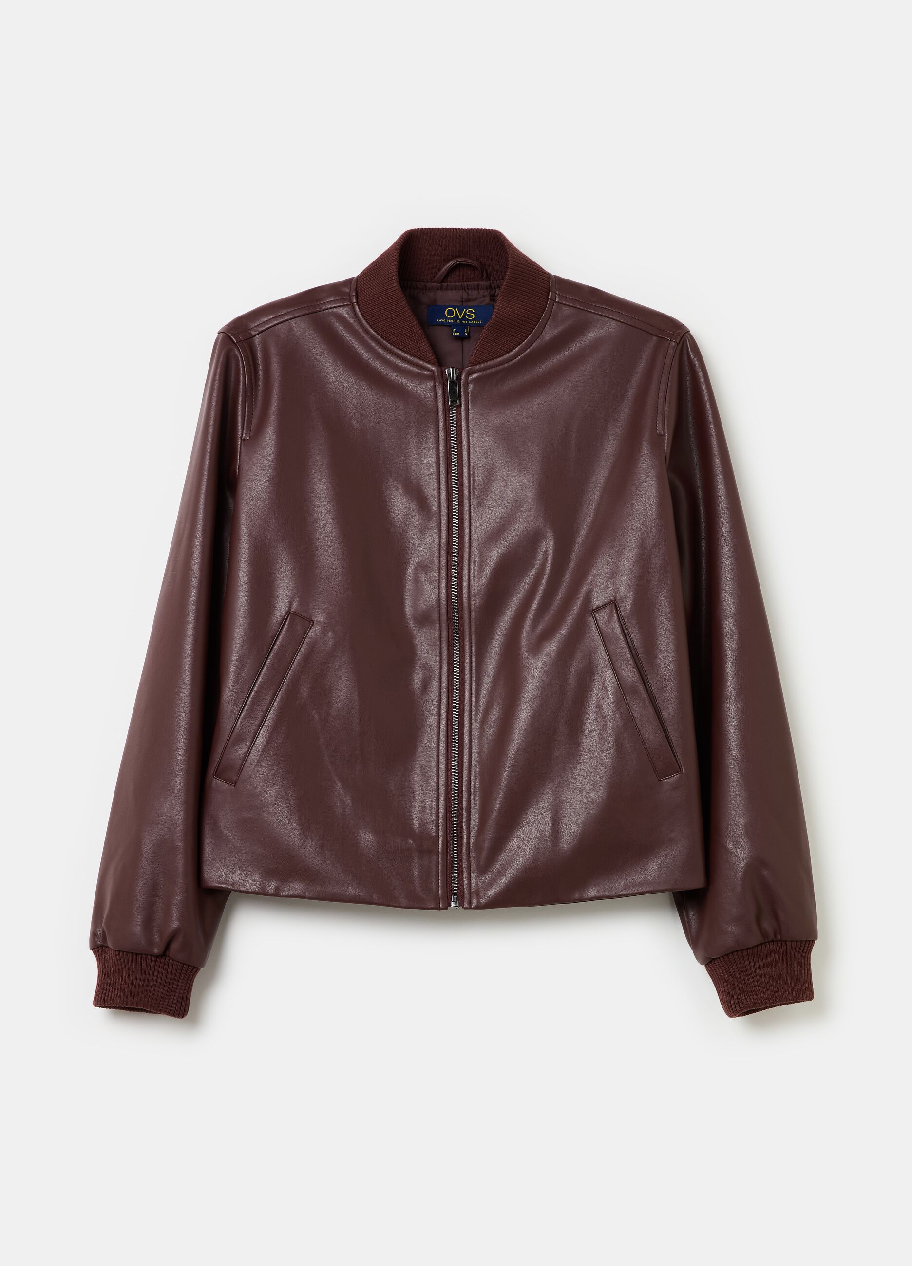 Glossy-effect bomber jacket with zip