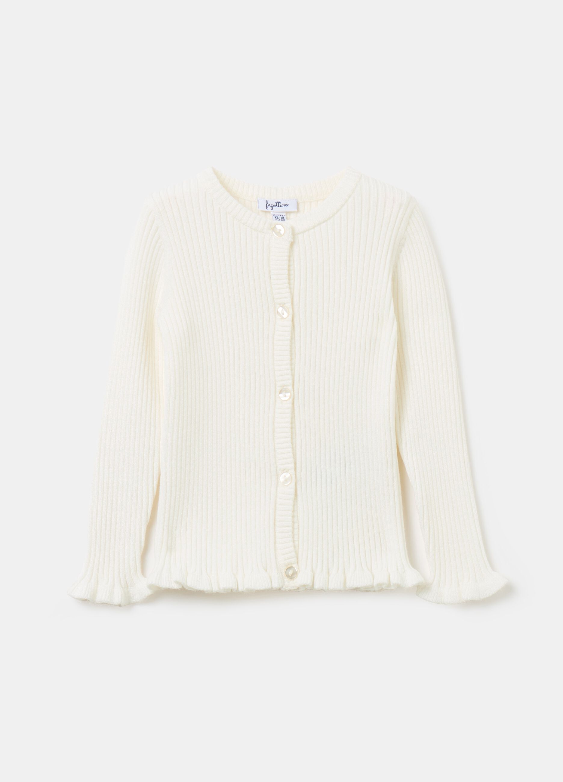 Ribbed cardigan with frills