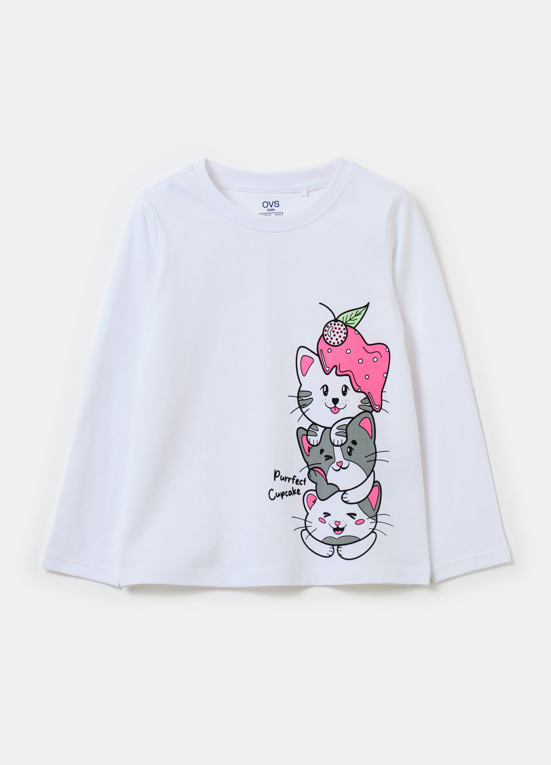 Cotton T-shirt with print and long sleeves