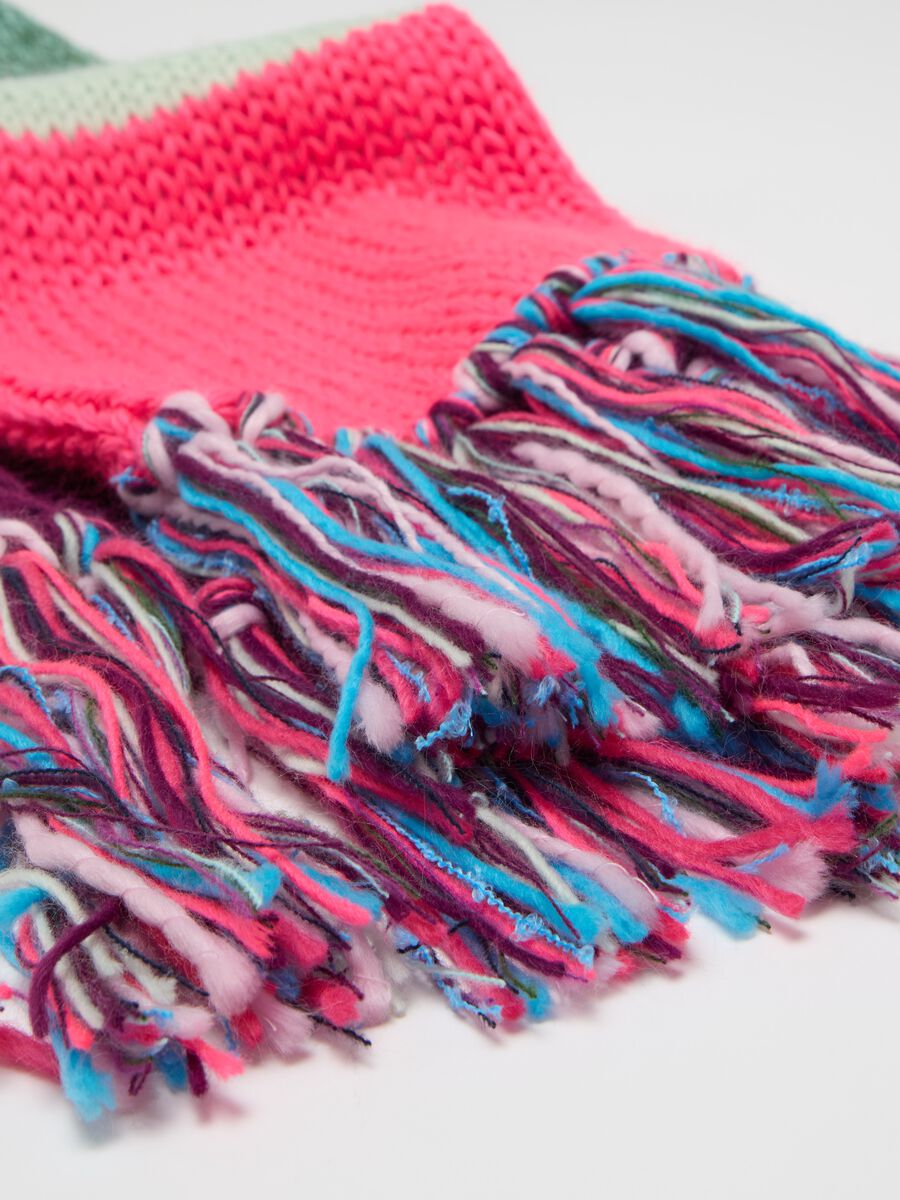 Colour block scarf with fringe_2