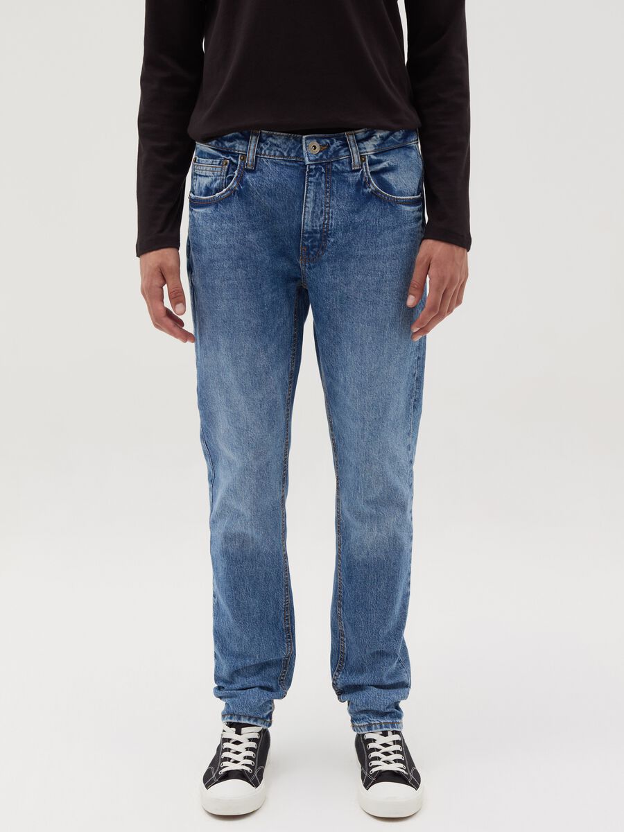 Slim-fit acid-wash jeans with fading_1