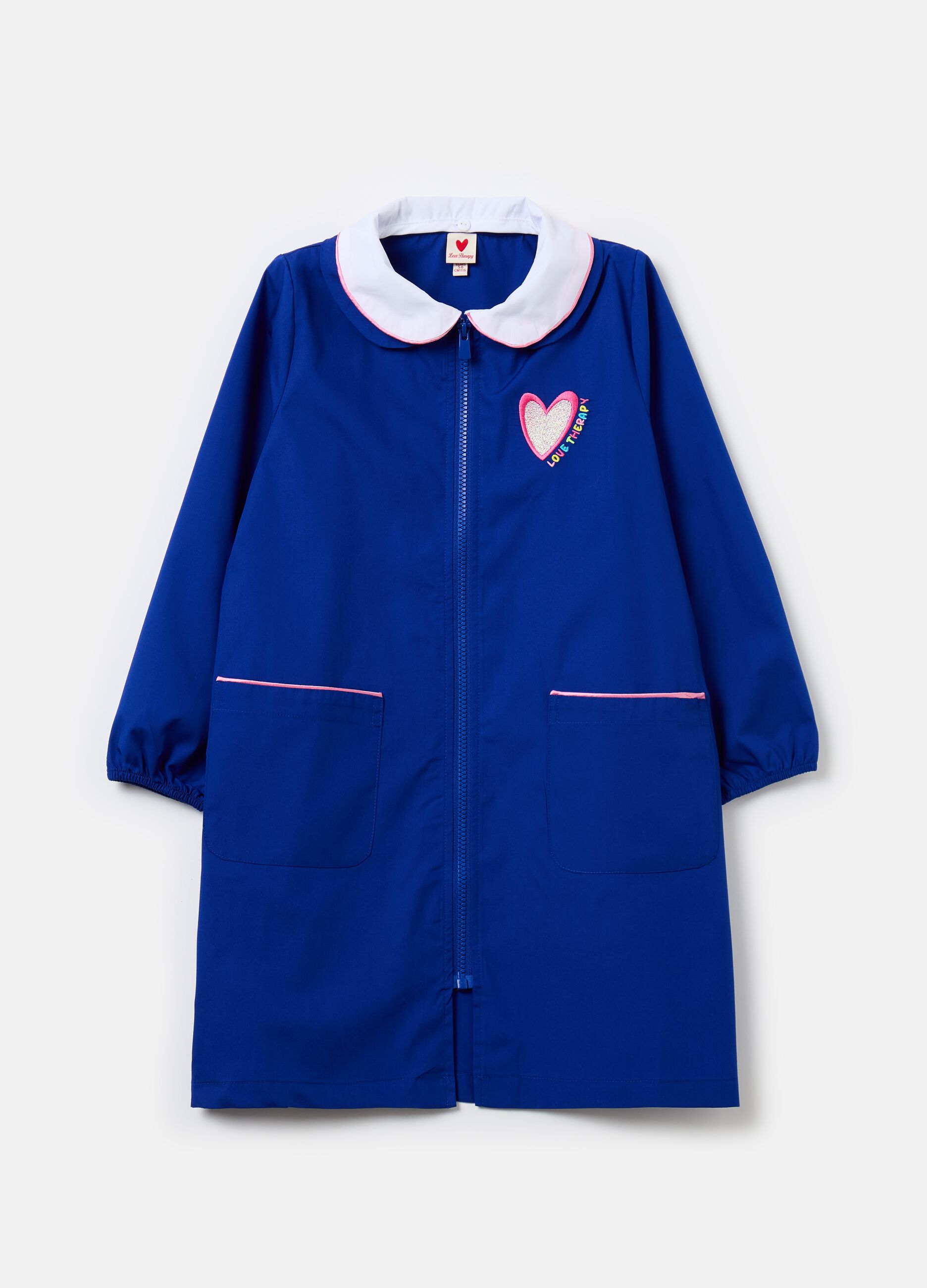 School smock with zip and embroidered heart