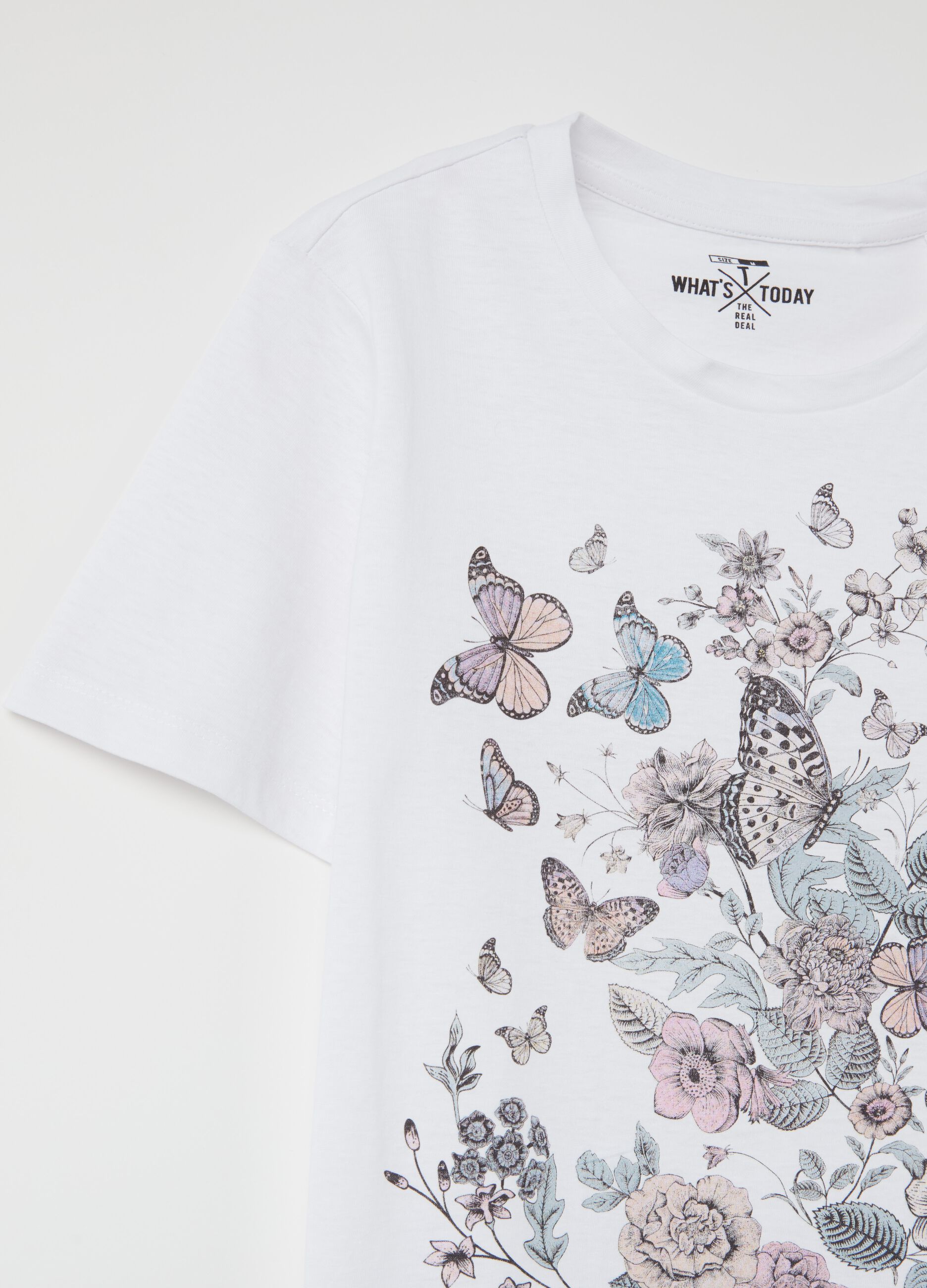 T-shirt con stampa farfalle e fiori