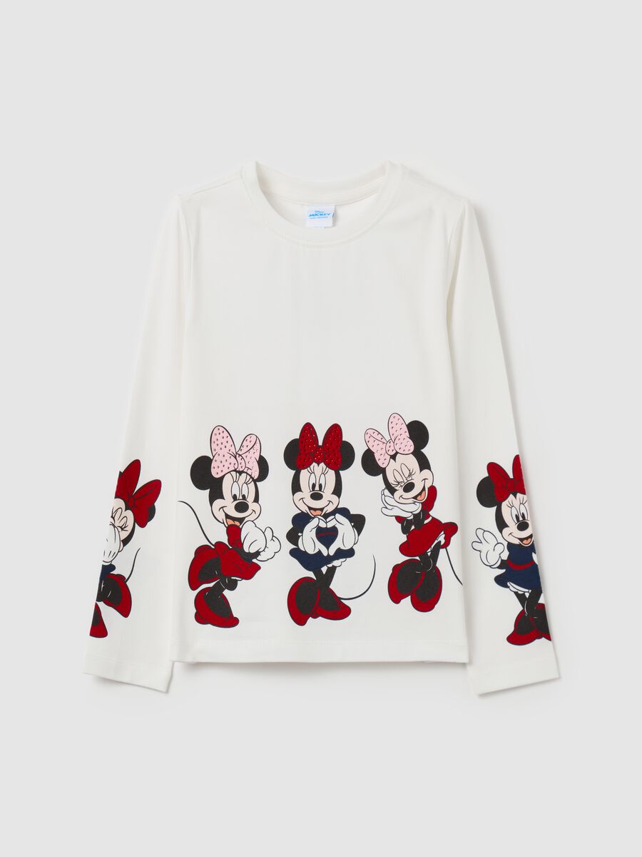 T-shirt maniche lunghe con stampa Minnie e strass_0