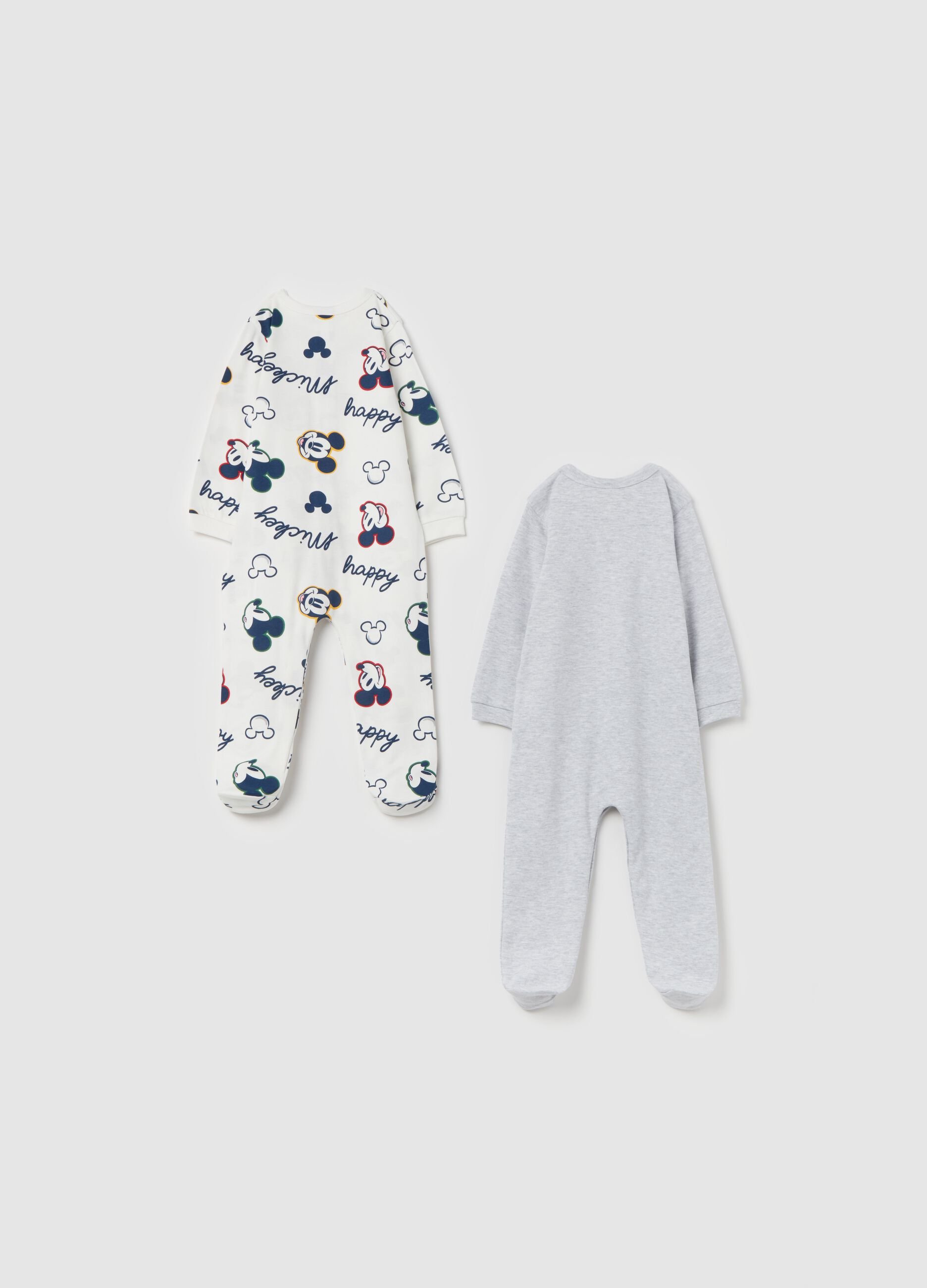 Two-pack onesies with feet and Mickey Mouse print