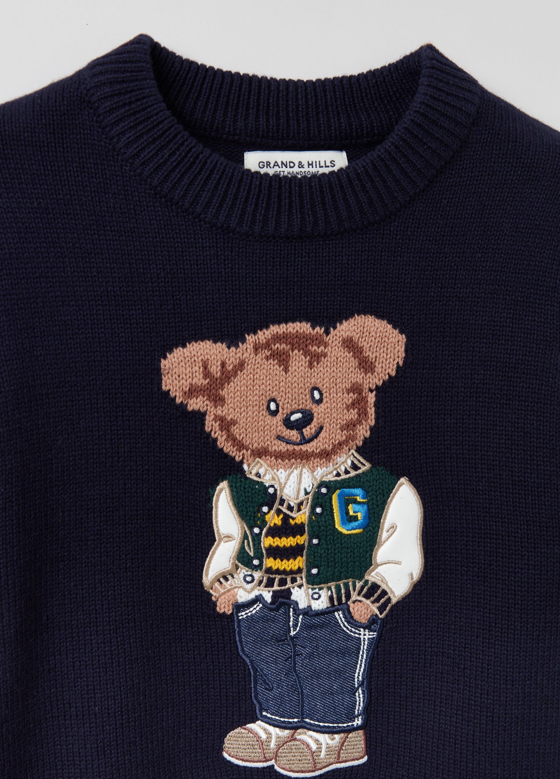 Cotton pullover with teddy bear embroidery