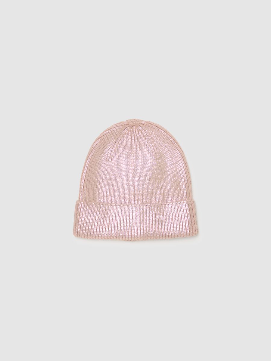 Shiny-effect knit hat_0