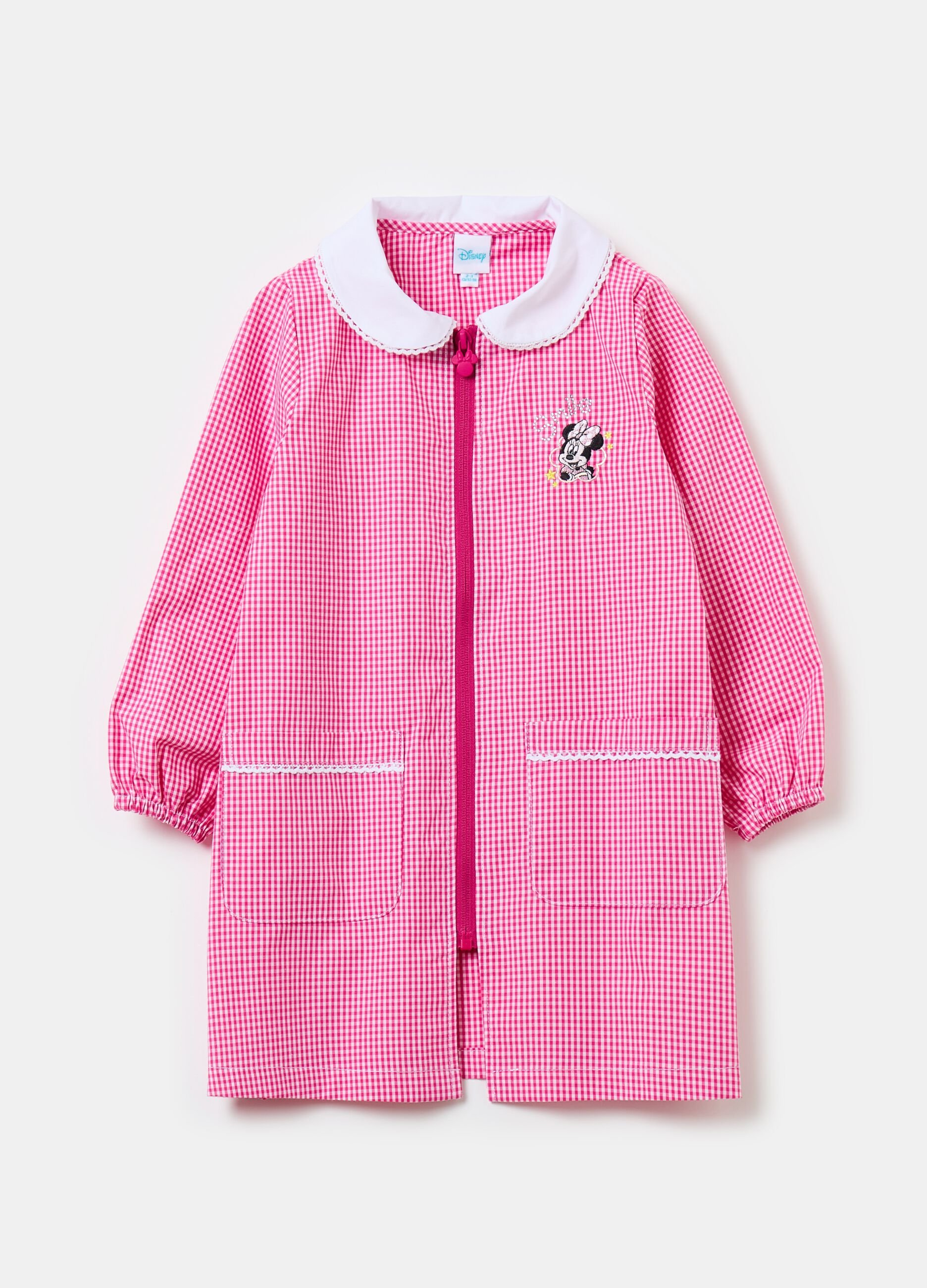 Gingham smock with zip and Minnie Mouse embroidery