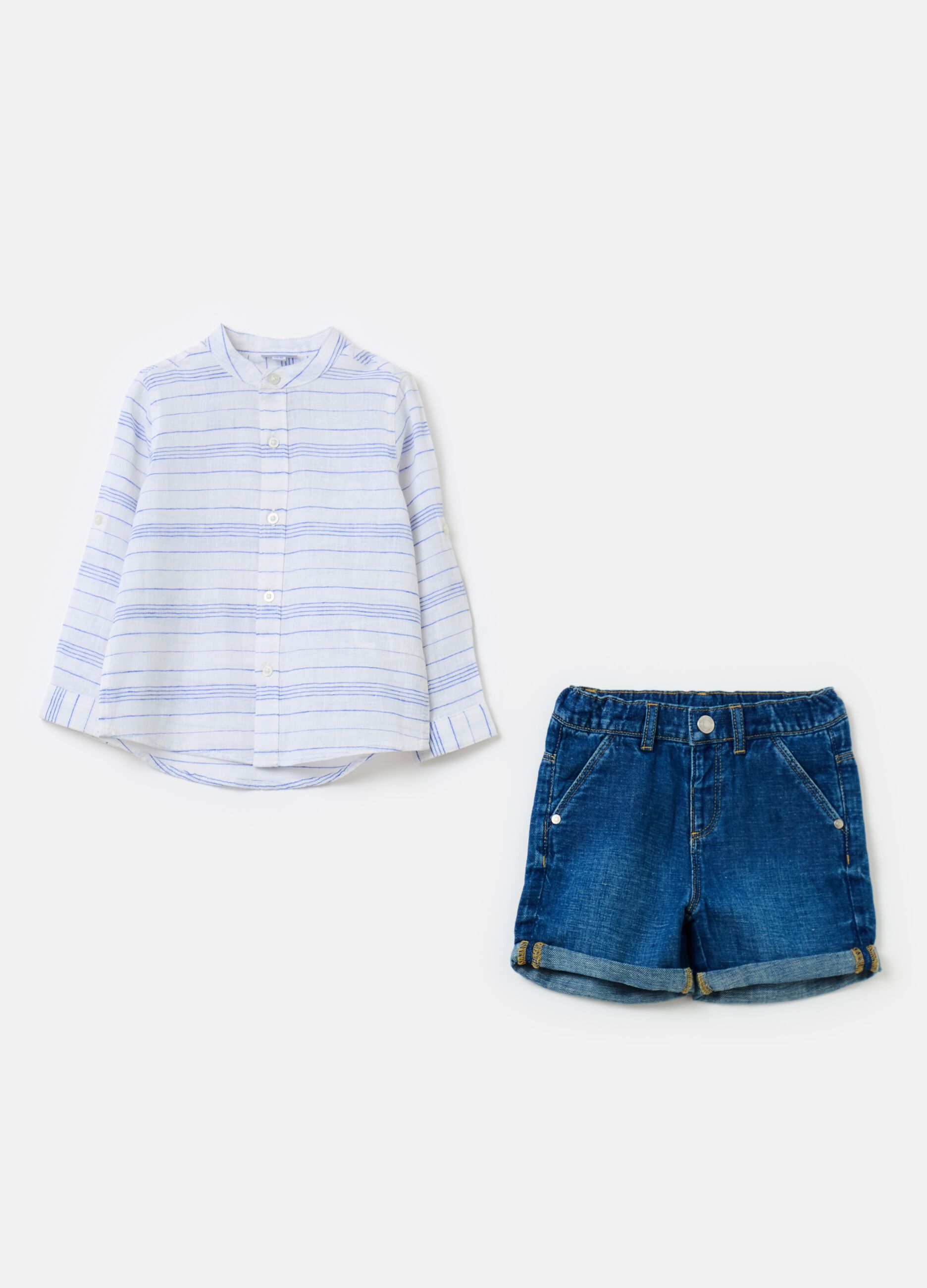 Cotton and linen shirt and Bermuda shorts set