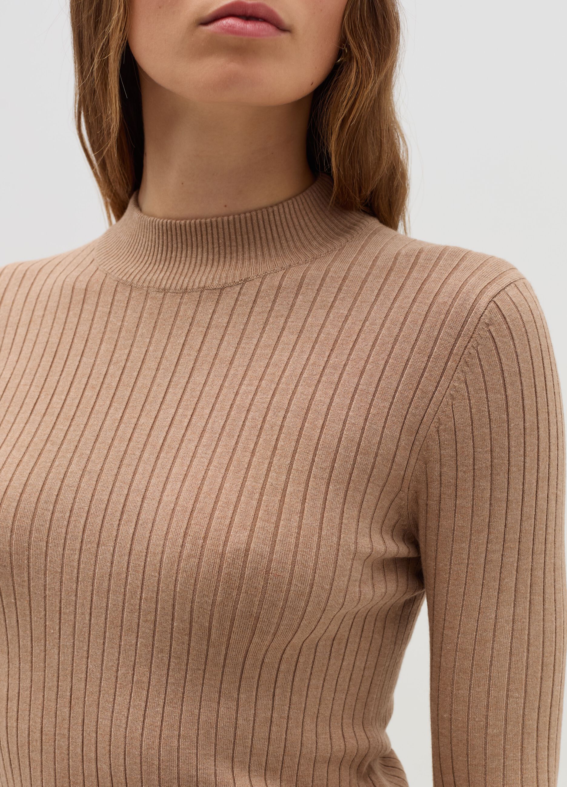 Ribbed knit pullover with mock neck