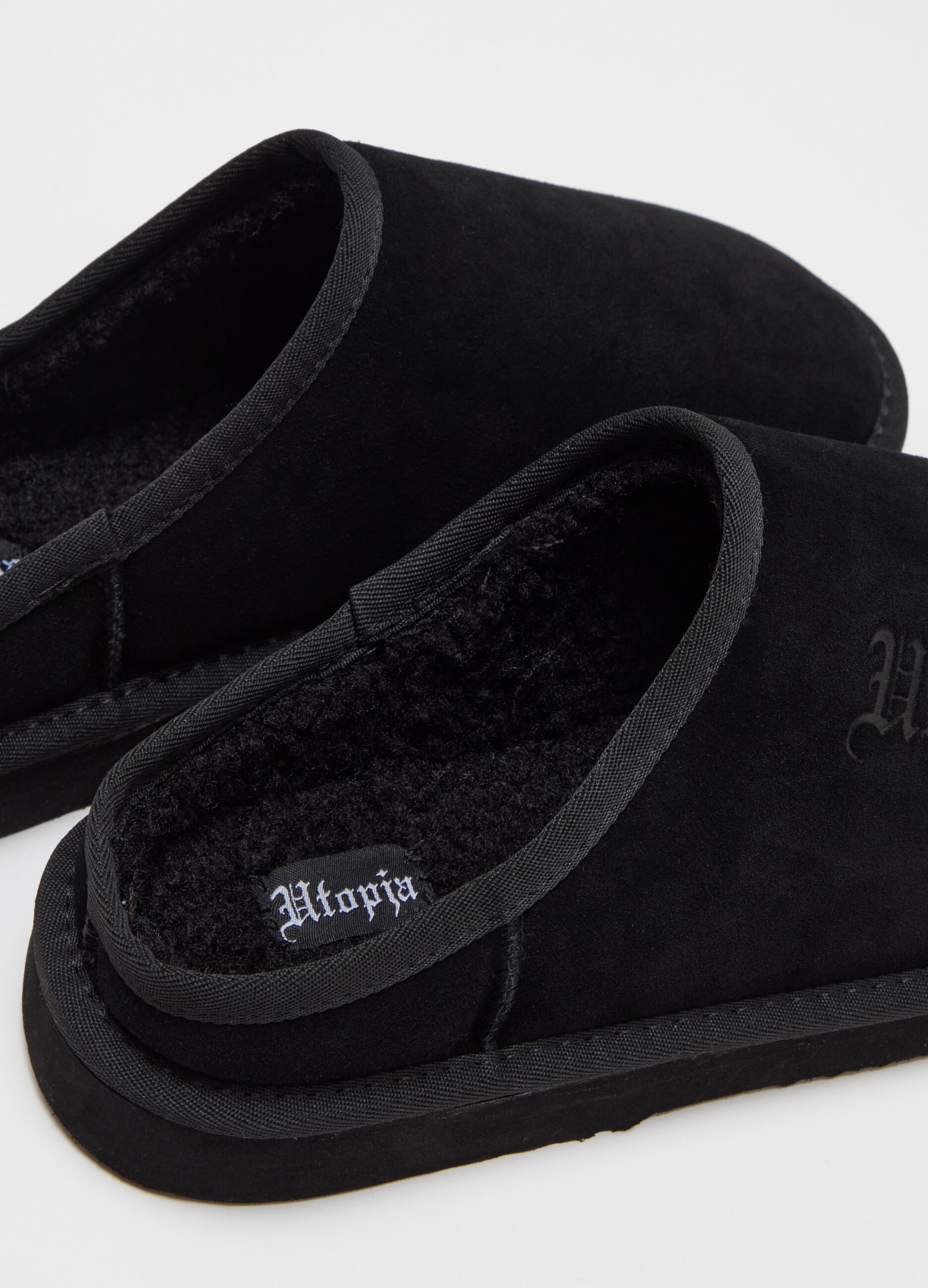 Suede Teddy Slippers Black