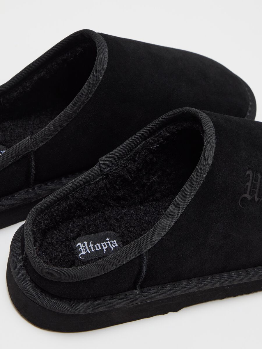 Suede Teddy Slippers Black_2