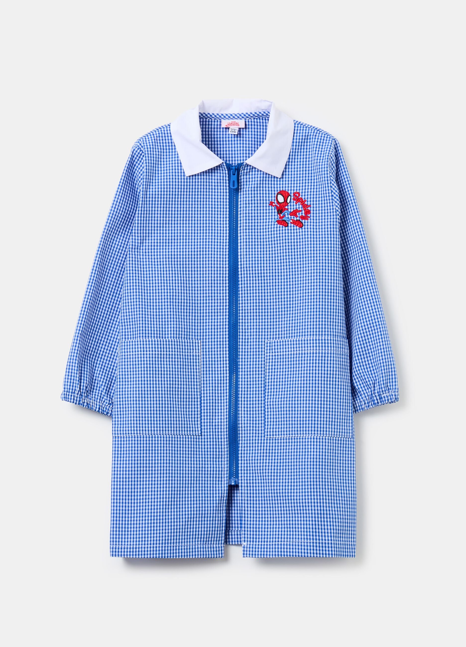 Gingham smock with zip and Spidey embroidery