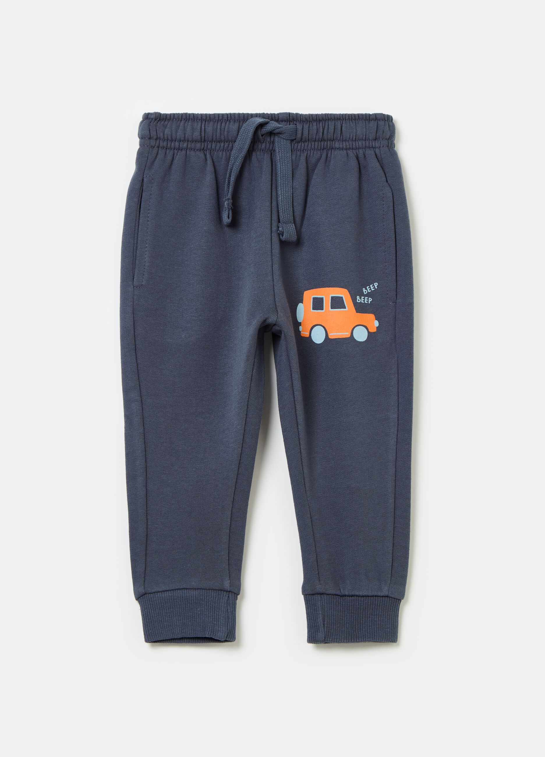 Fleece joggers with drawstring and print