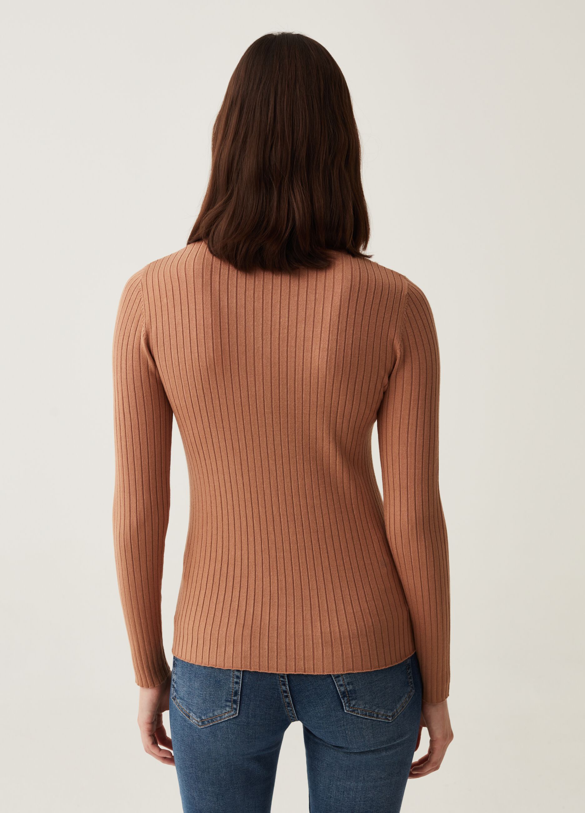 Mock neck pullover with flat ribbing