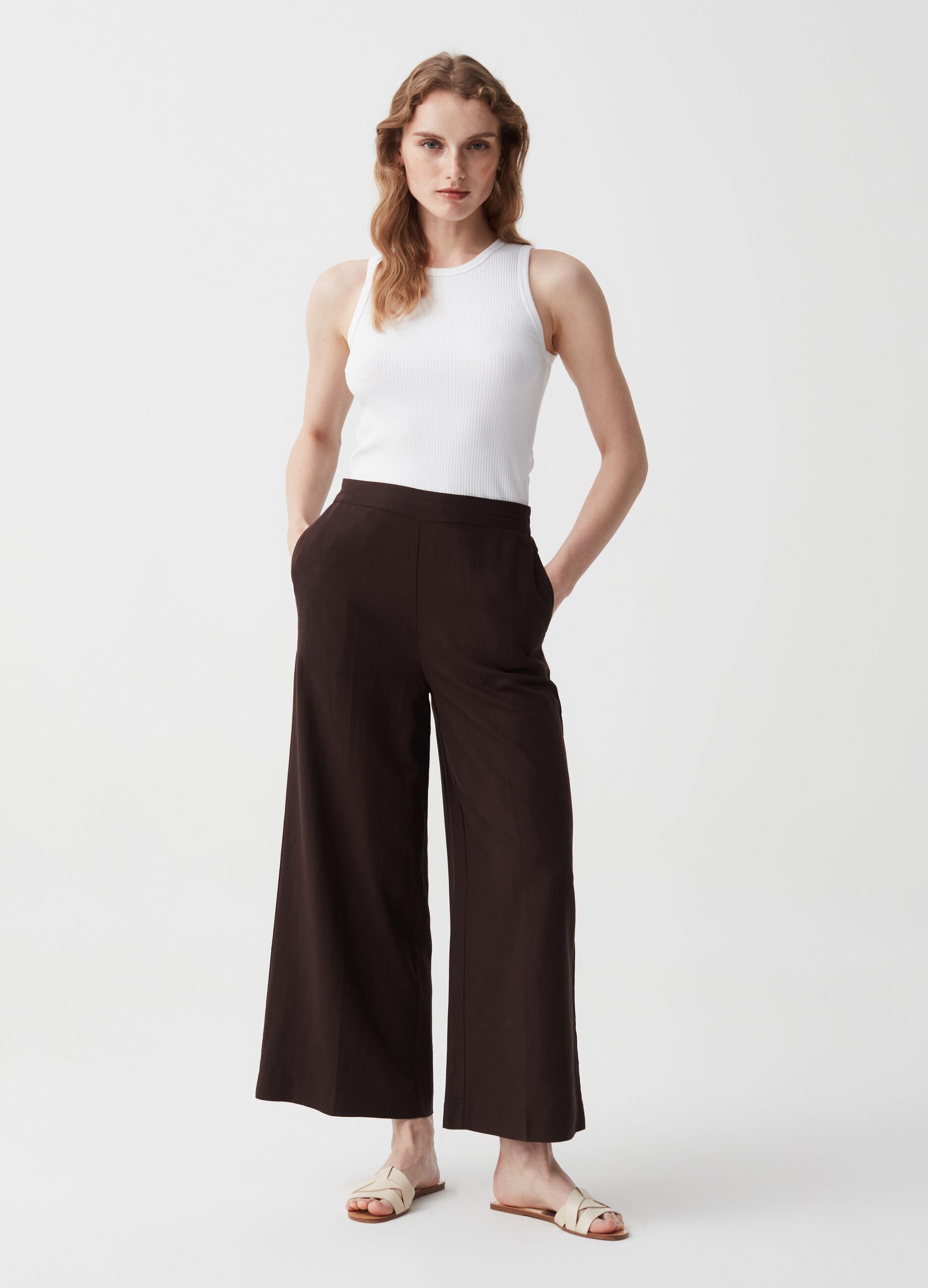 Ovs Pantalone wide leg in lino e viscosa