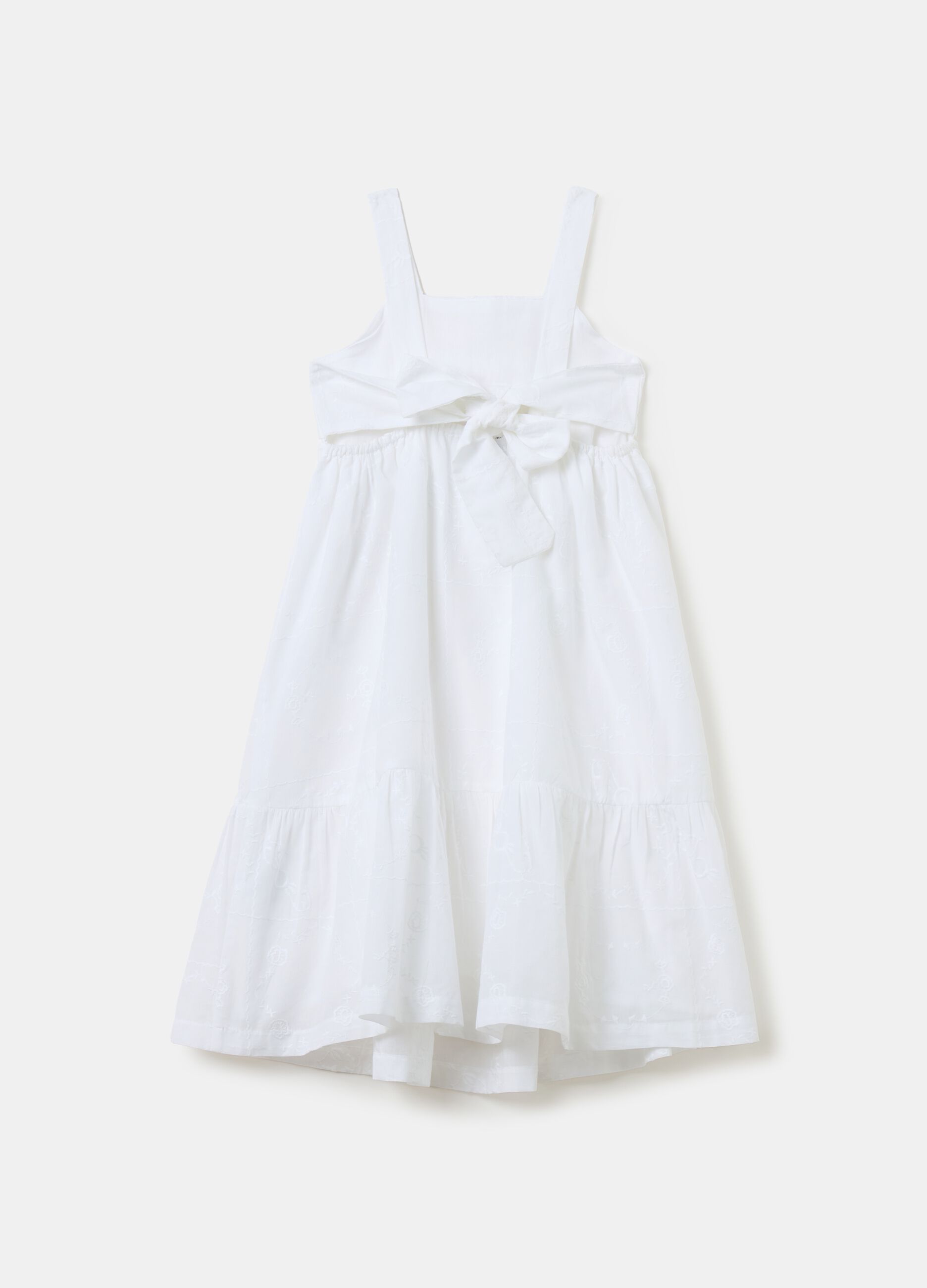 Cotton dress with flounce and embroidery
