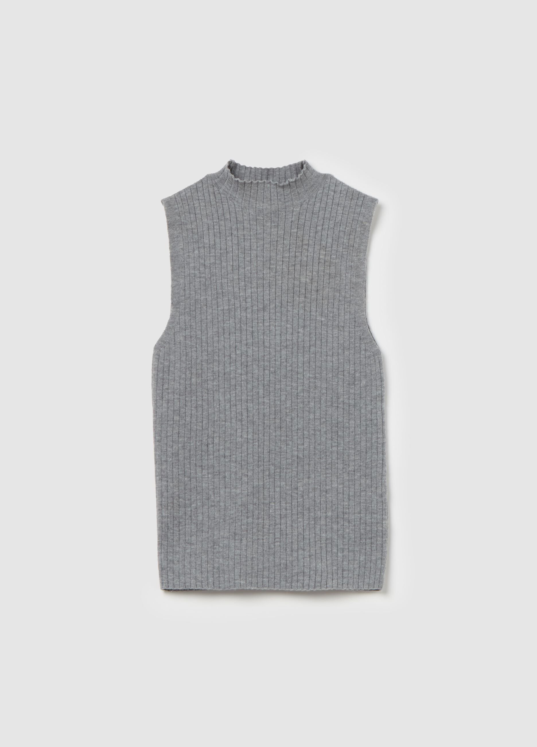 Tank top a coste piatte mock neck