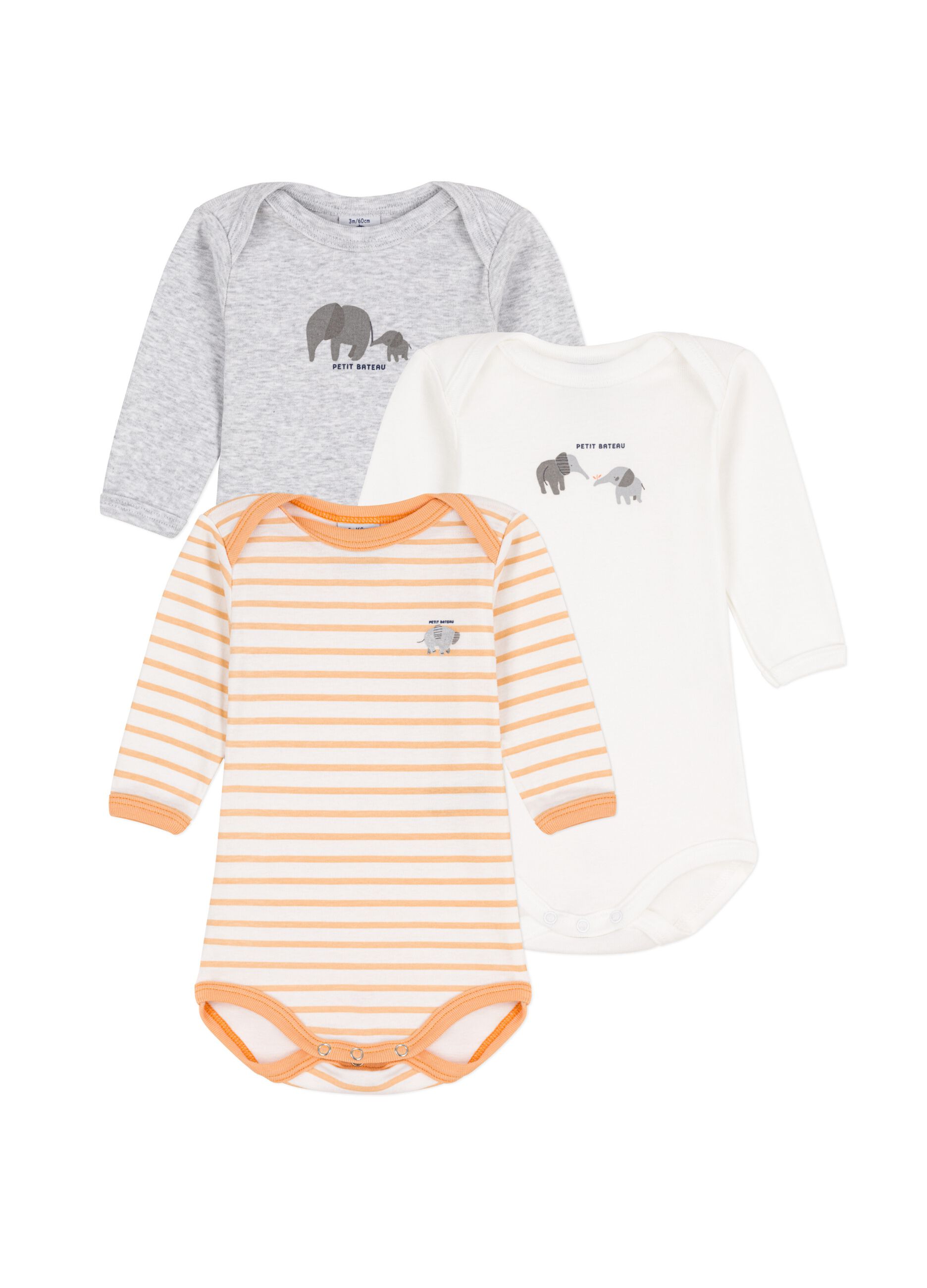 Three-pack organic cotton bodysuits with pattern