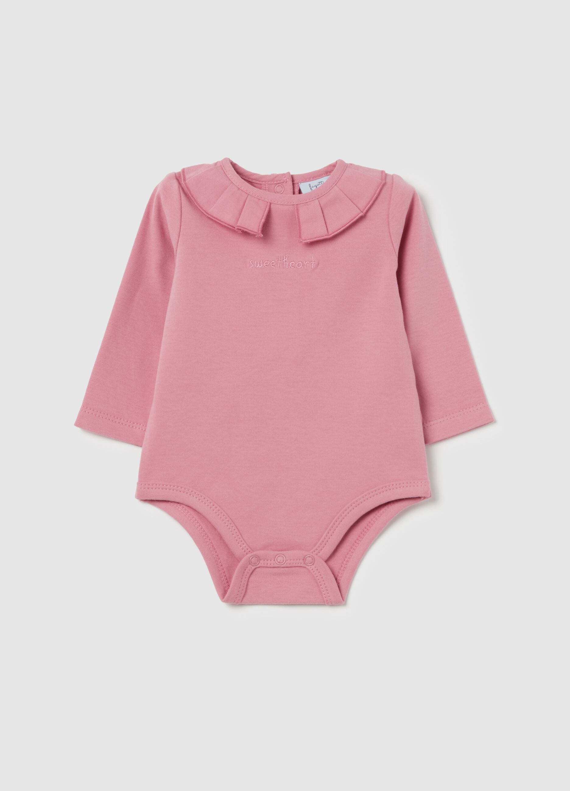 Organic cotton bodysuit with pleated collar