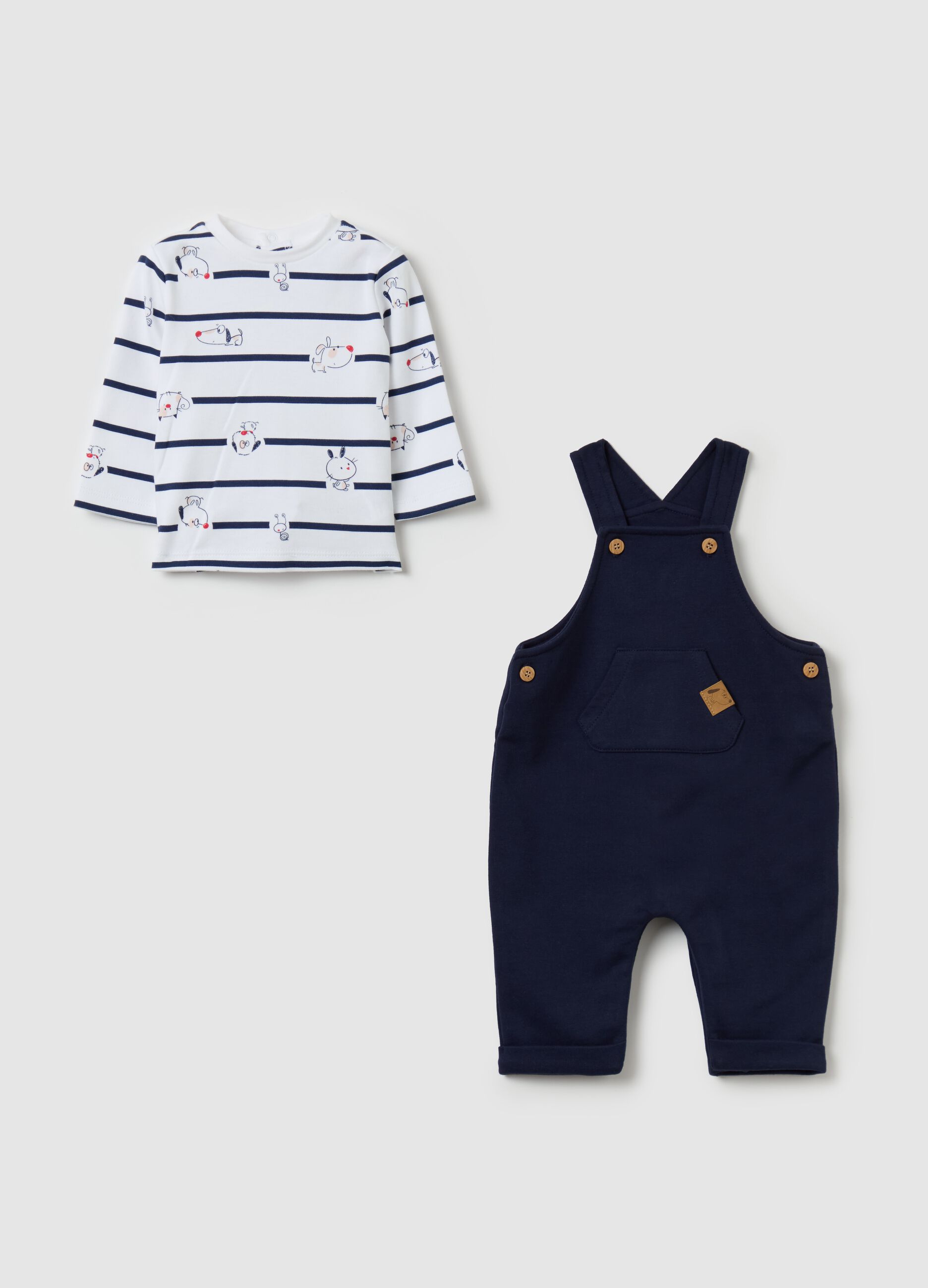 T-shirt and dungarees set in organic cotton