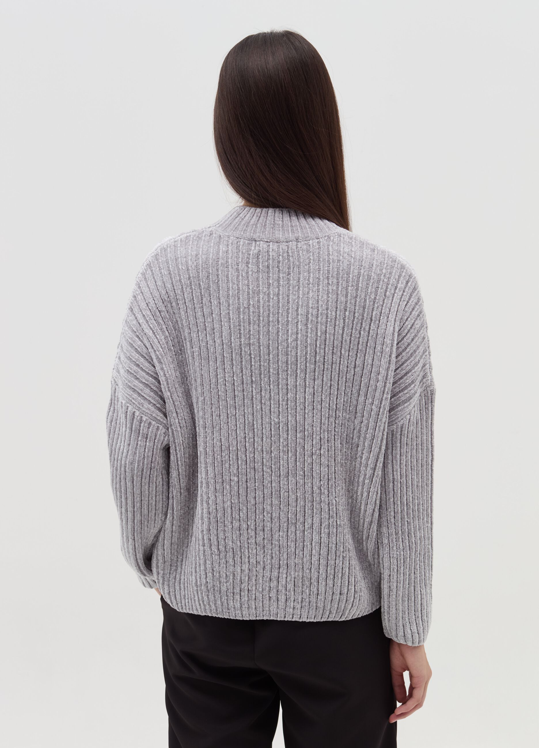 Chenille pullover with mock neck