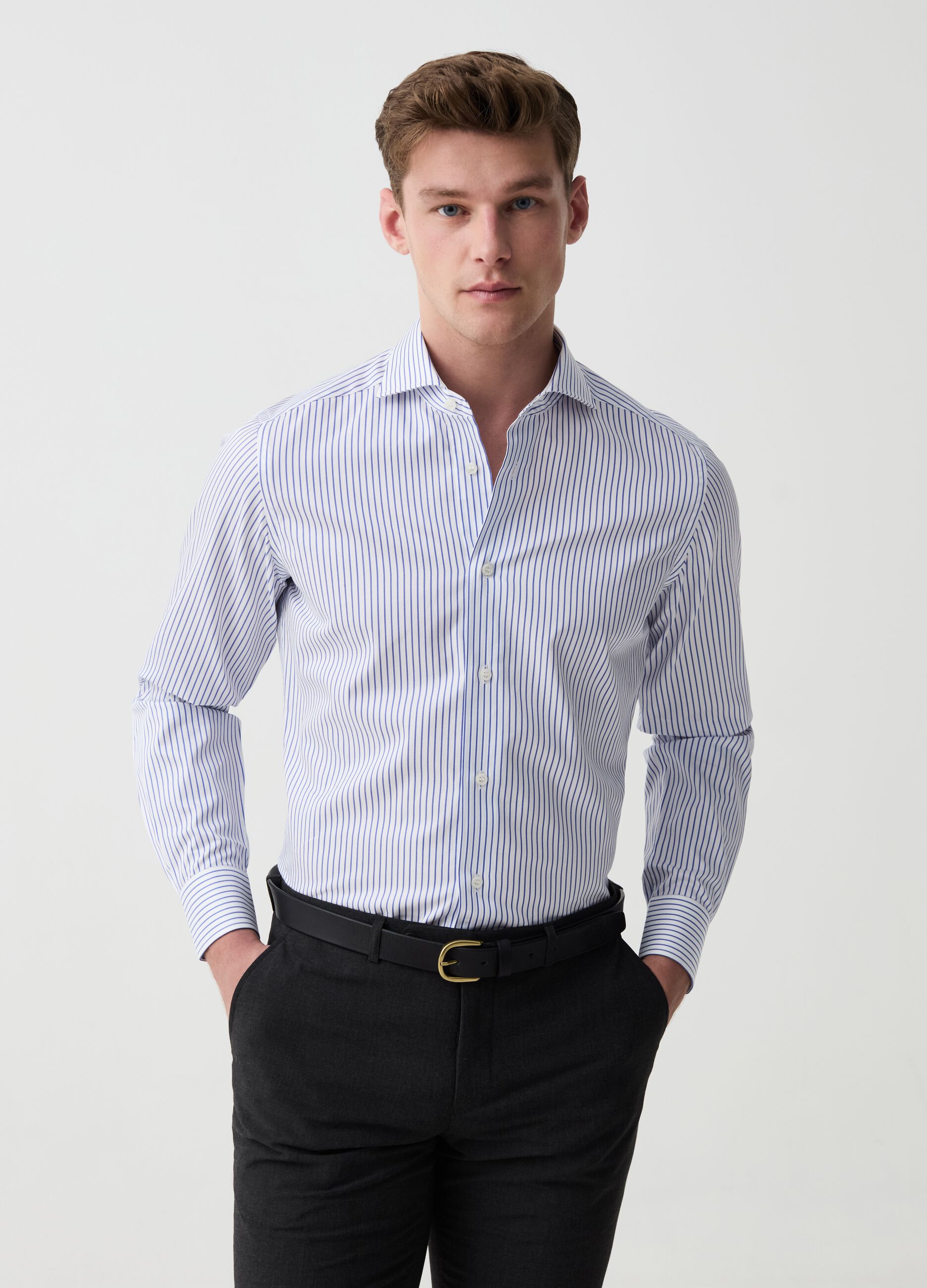 Ovs Camicia slim fit in cotone doppio ritorto a righe