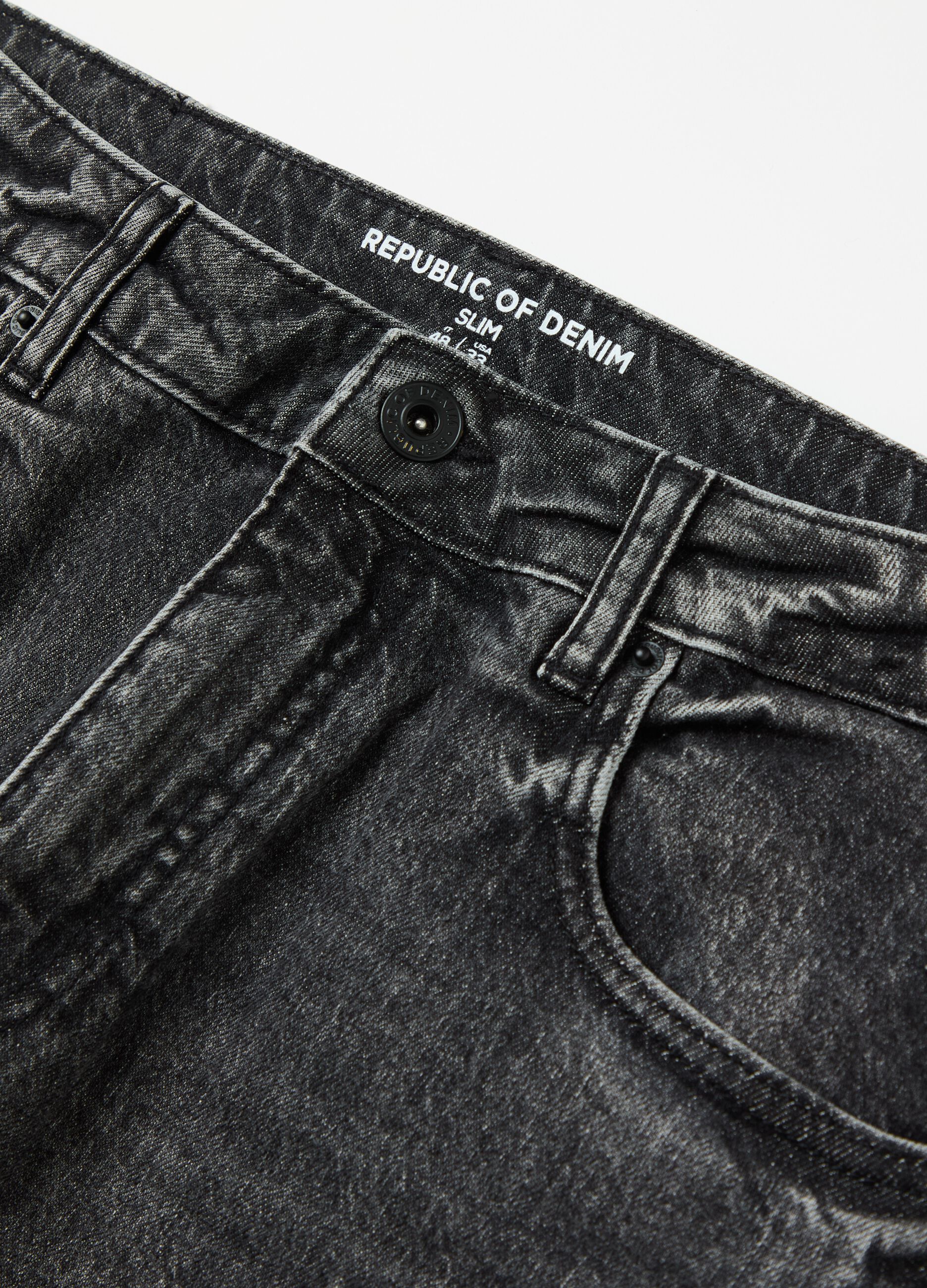 Slim-fit acid-wash jeans with fading