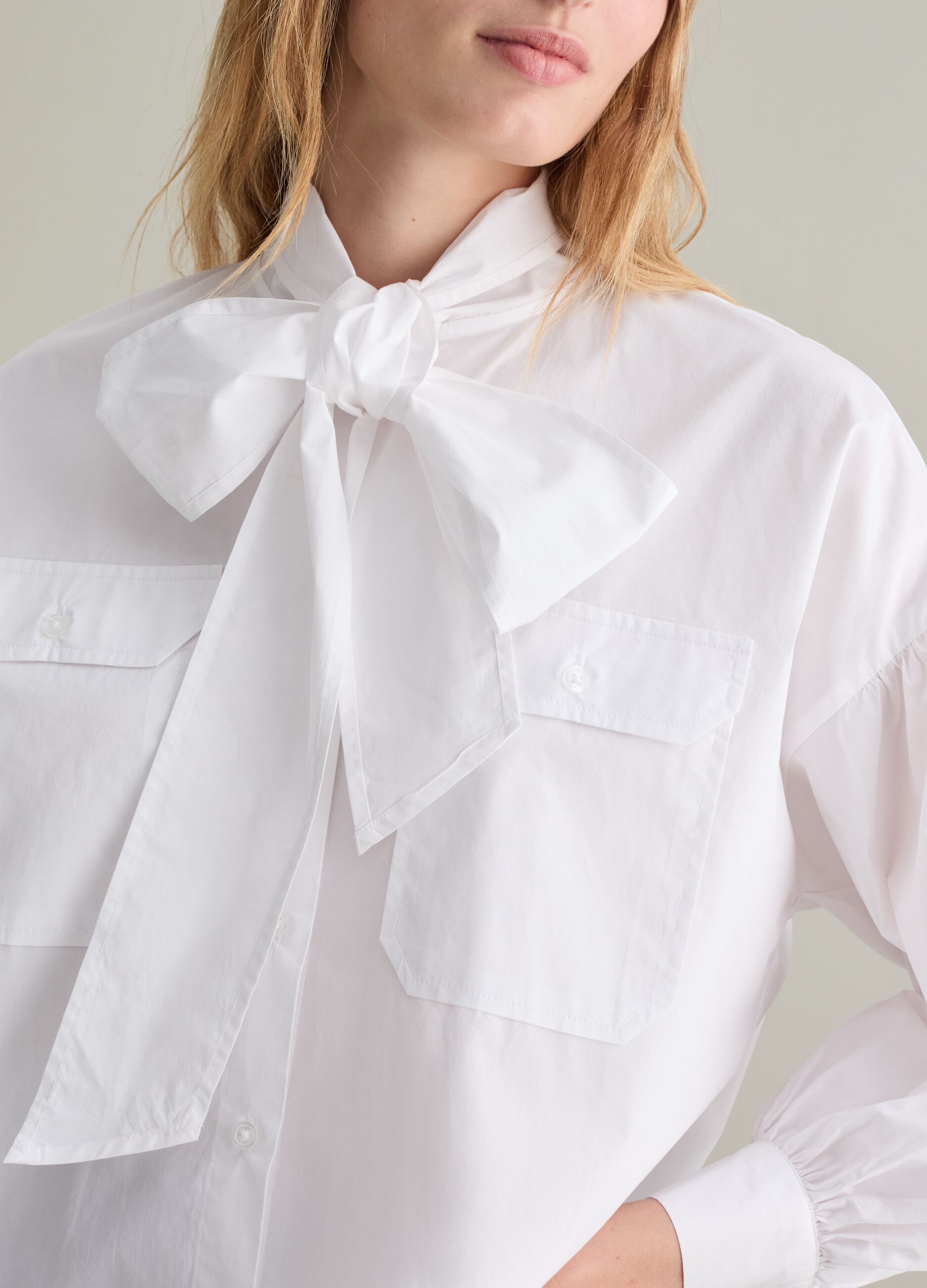 Cotton shirt with bow scarf