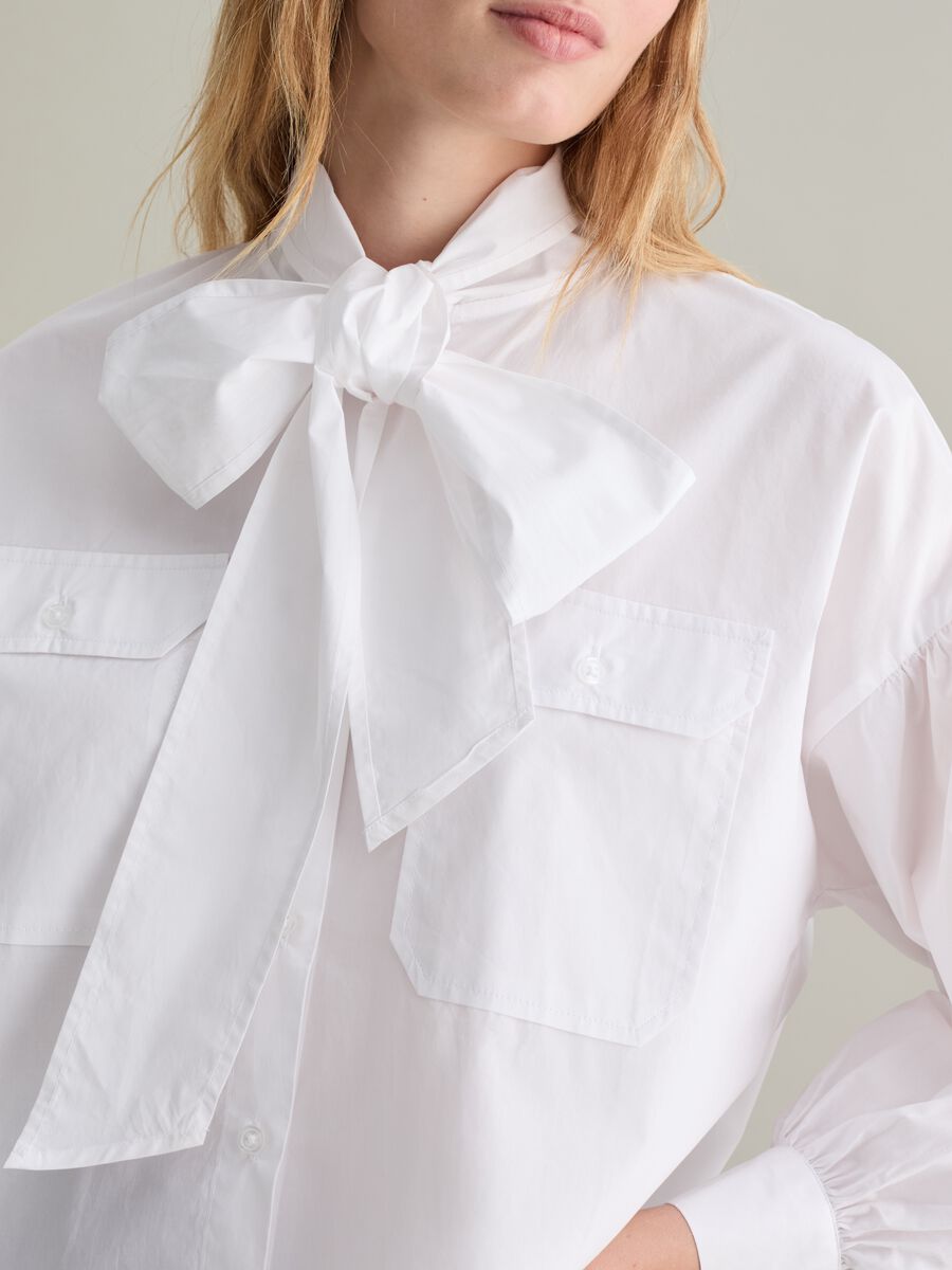 Cotton shirt with bow scarf_5