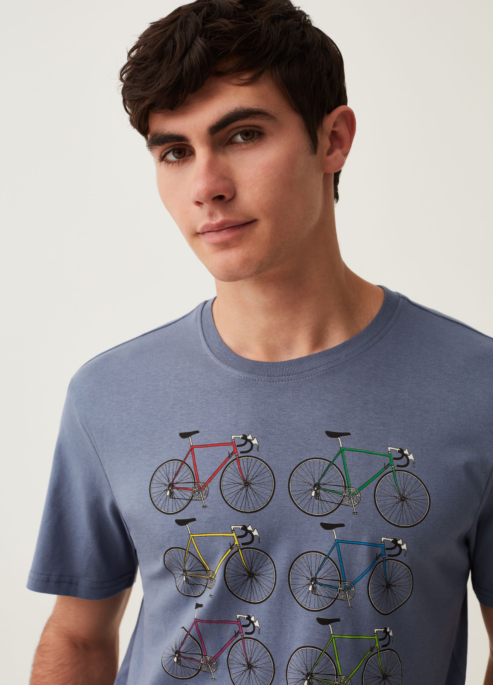 Cotton T-shirt with bicycles print