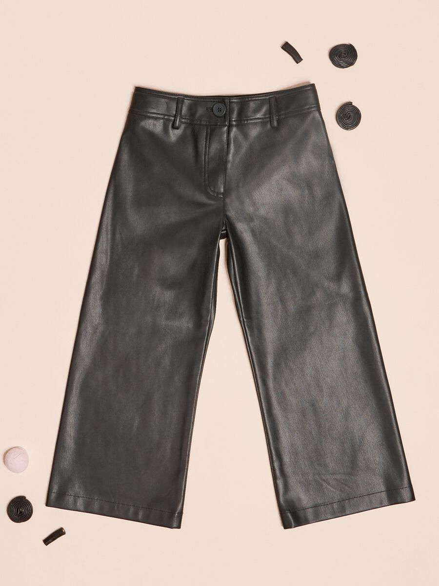 Wide-leg trousers in faux leather_0