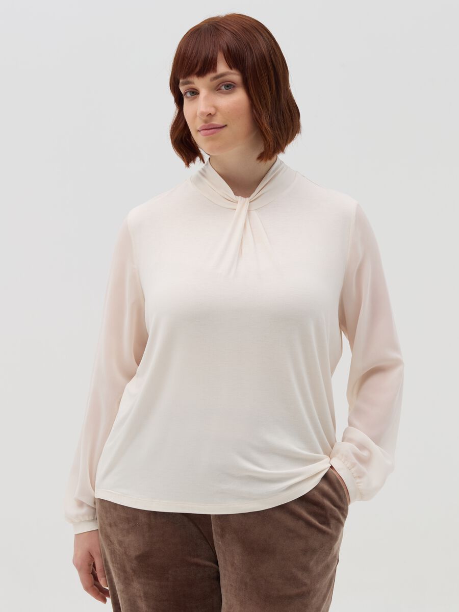 Curvy stretch viscose T-shirt with knot_0