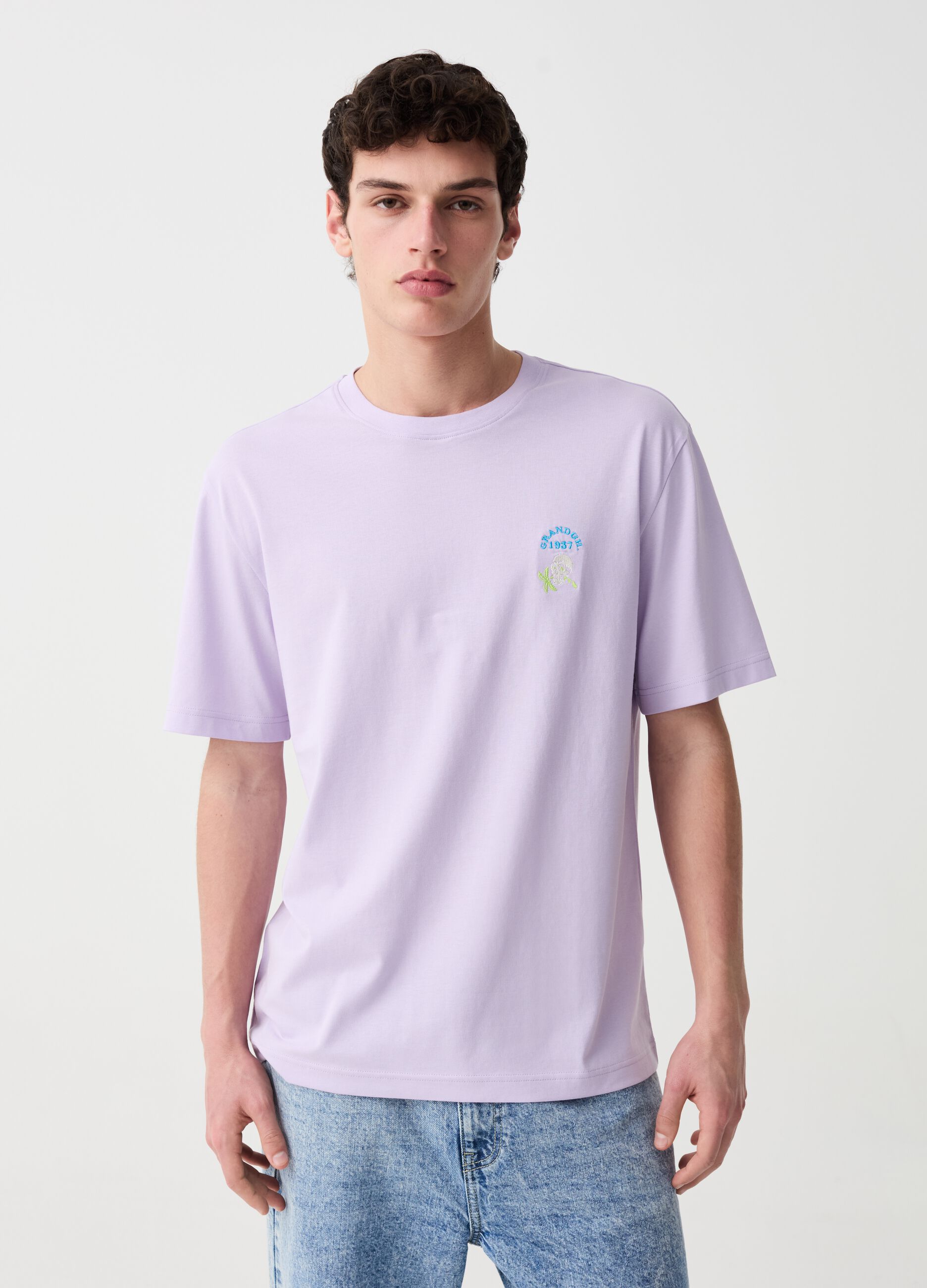 Ovs T-shirt con stampa logo e hibiscus